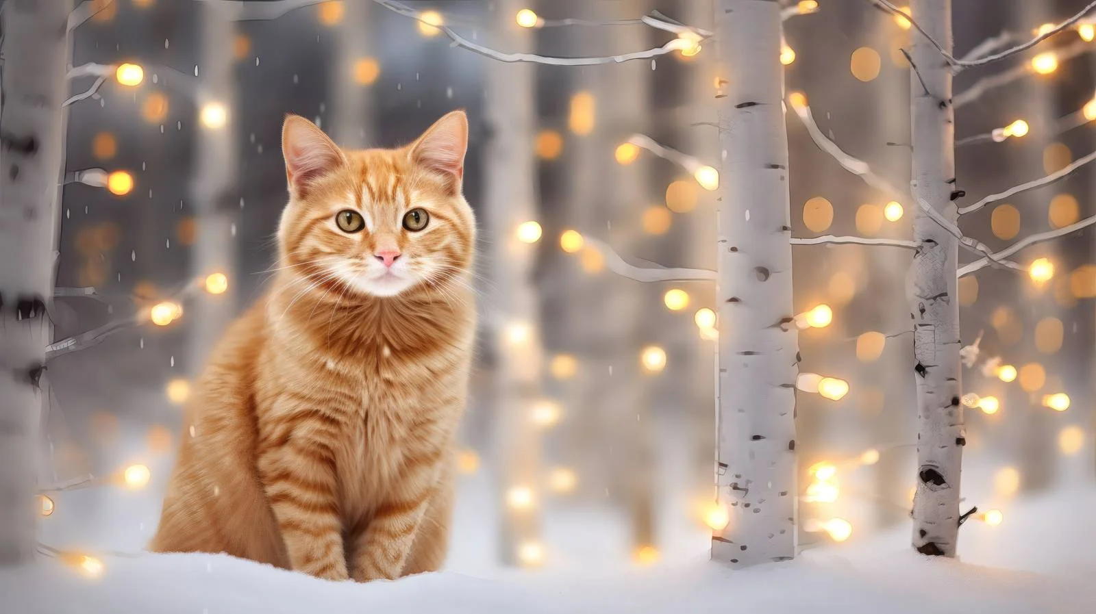 Ginger Cat in Winter Wonderland Forest — free download from Dotvec