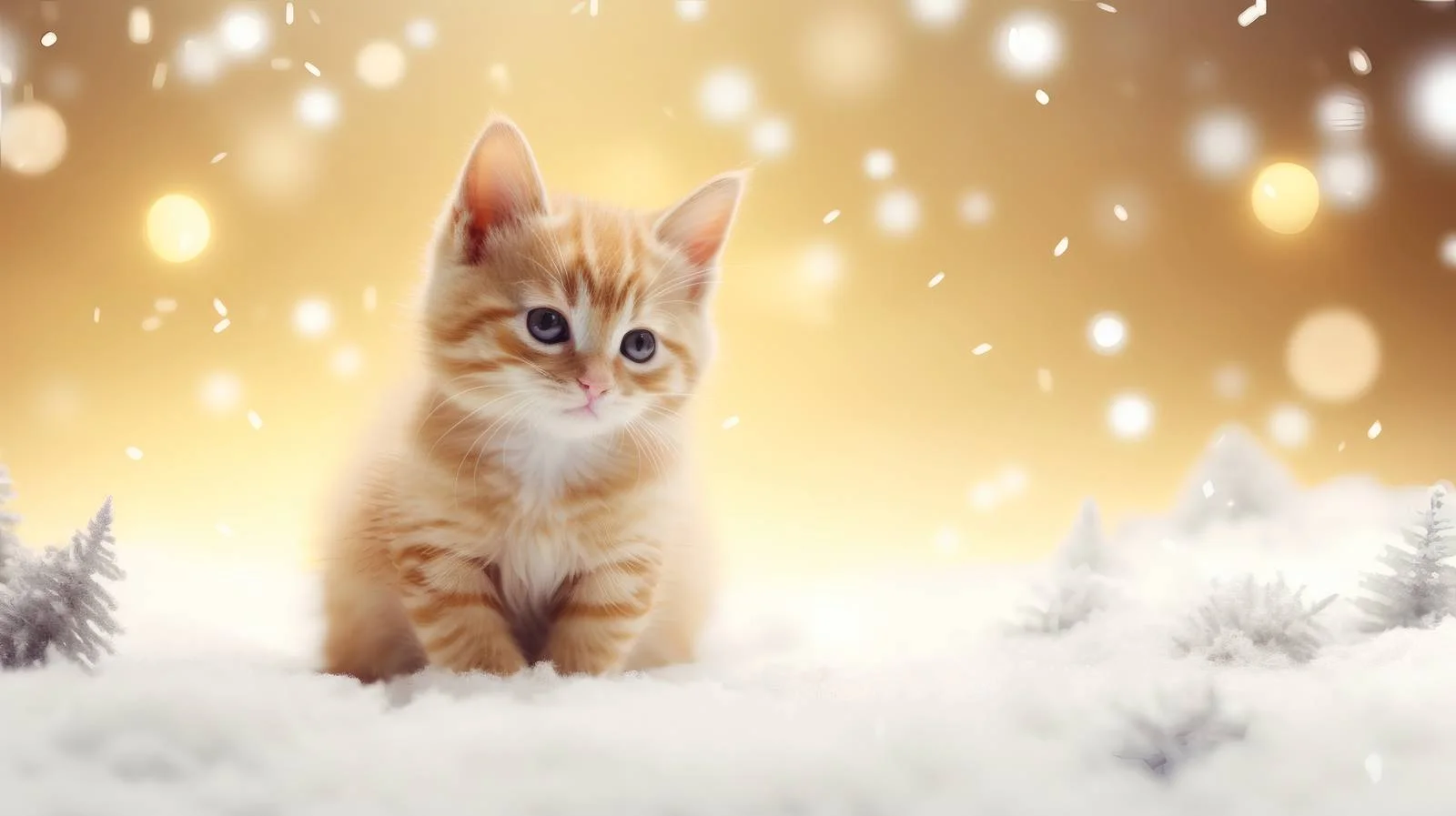 Playful Ginger Kitten amidst Snowy Forest — free download from Dotvec