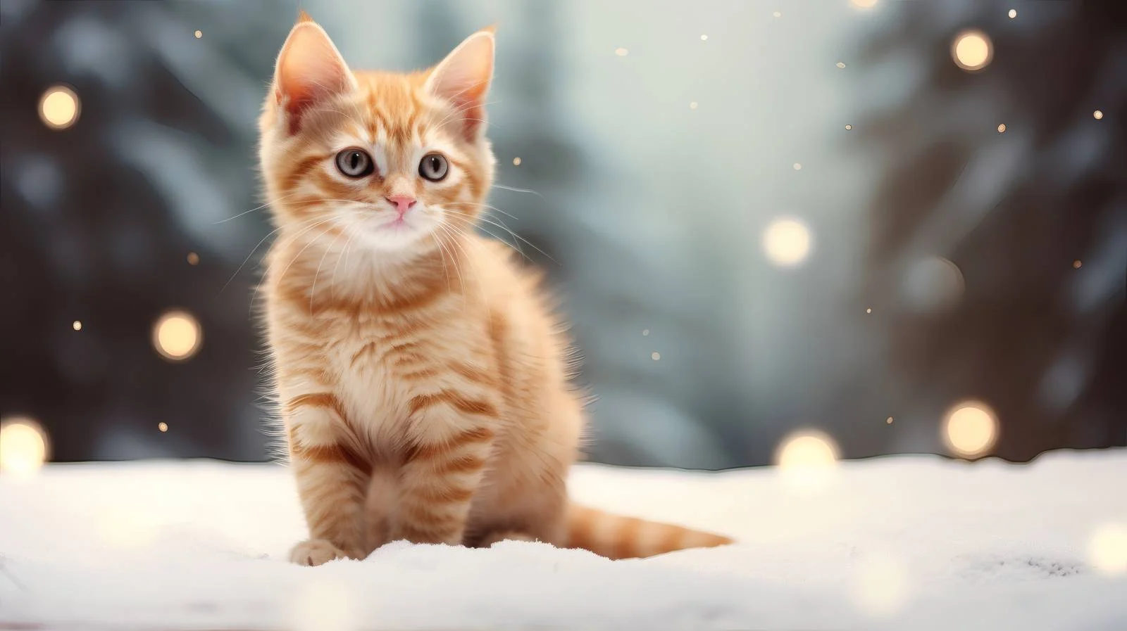 Playful Ginger Kitten in Enchanted Snowy Forest — free download from Dotvec