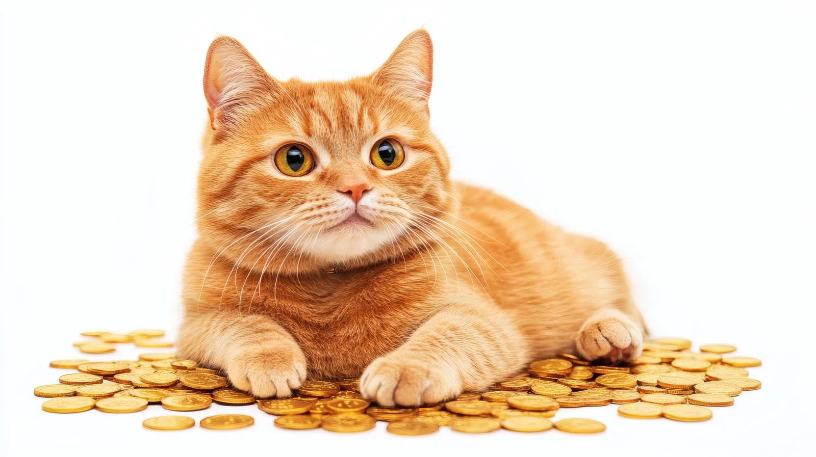 Ginger Cat Amid Shiny Gold Coins — free download from Dotvec