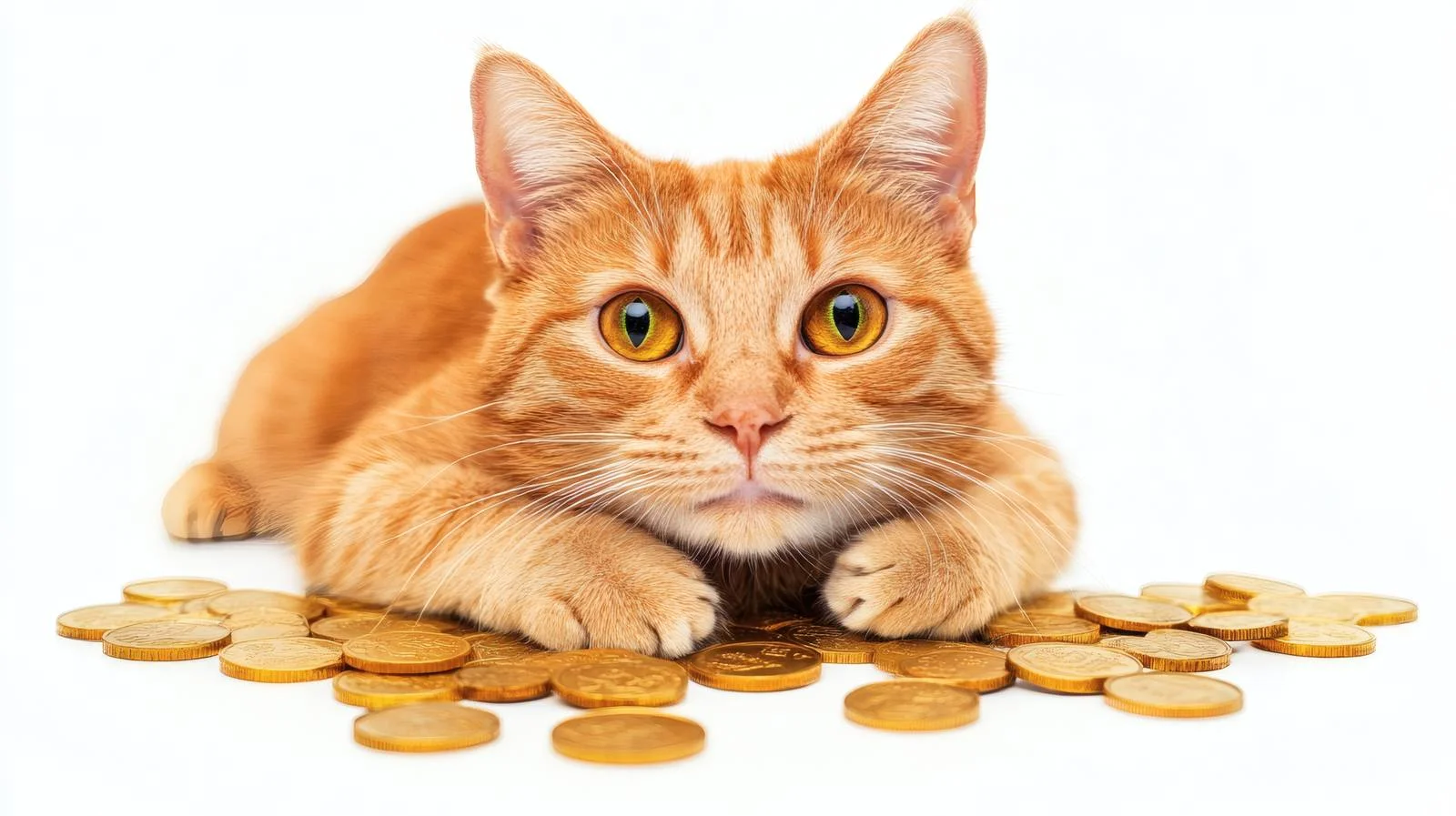 Ginger Cat Surrounded by Golden Coins — free download from Dotvec