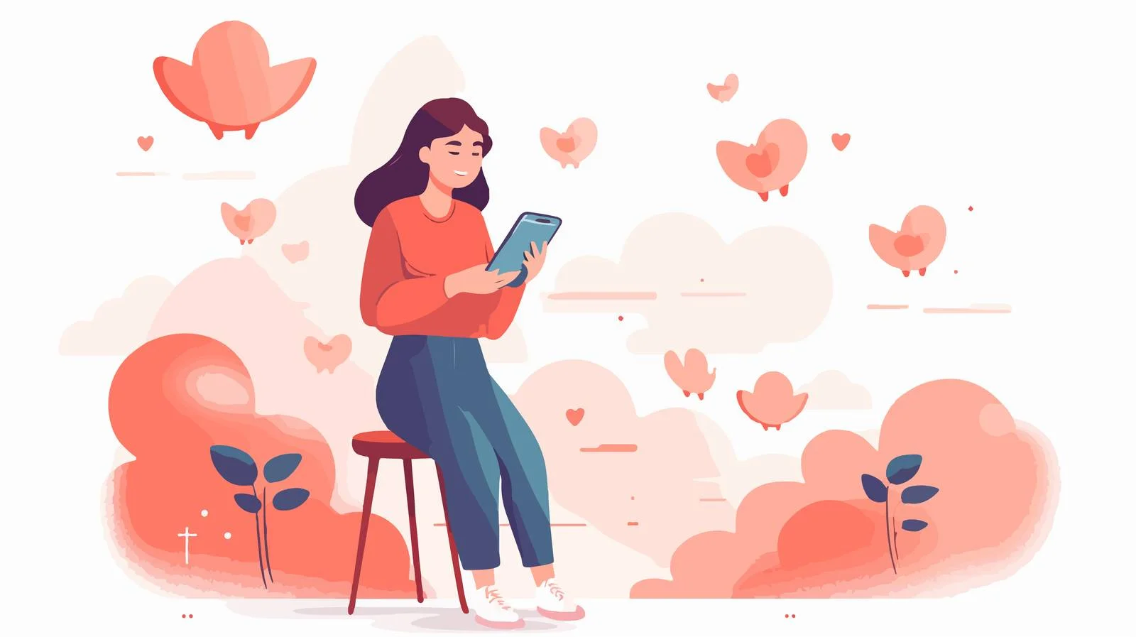 Young Girl Chatting on Phone Online — free download from Dotvec