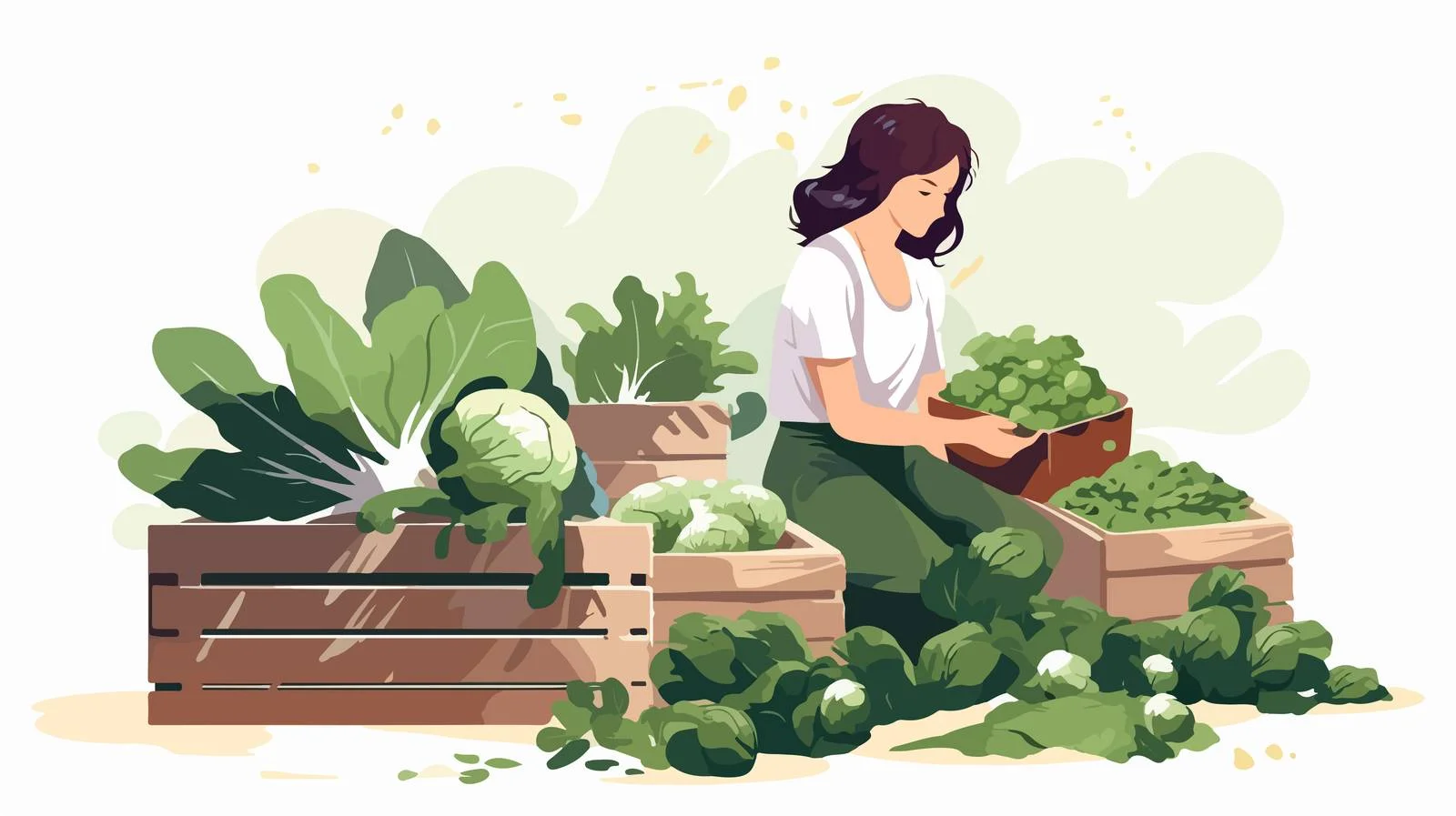 Young Woman Gathering Harvest in Bins — free download from Dotvec
