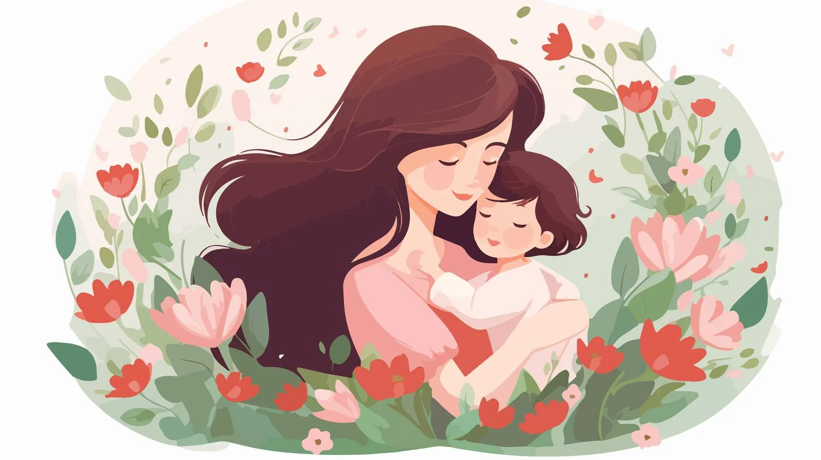 Charming Girl Child Floral Mother's Day Card — free download from Dotvec