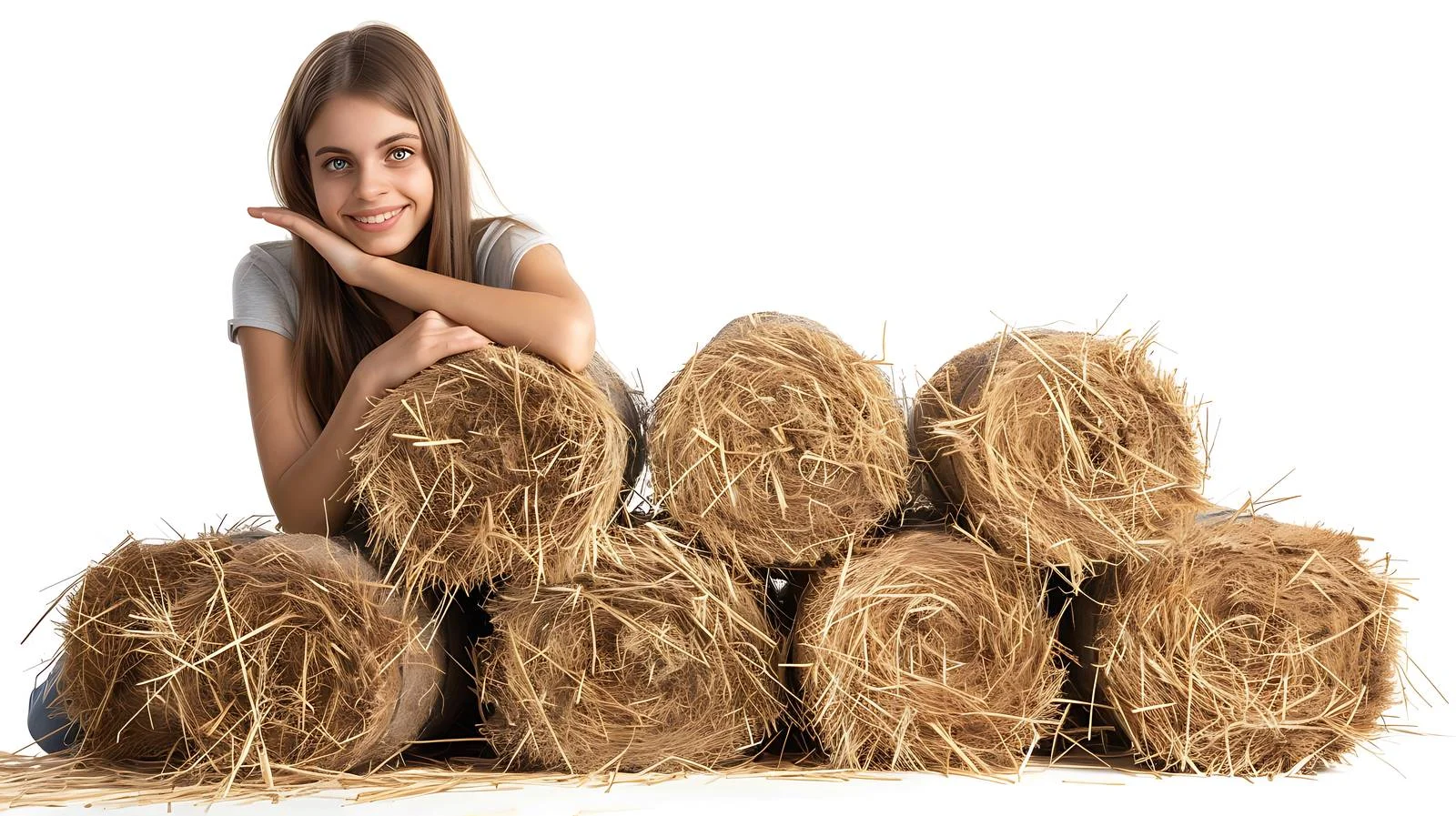 Youthful girl near hay bales outdoors — free download from Dotvec