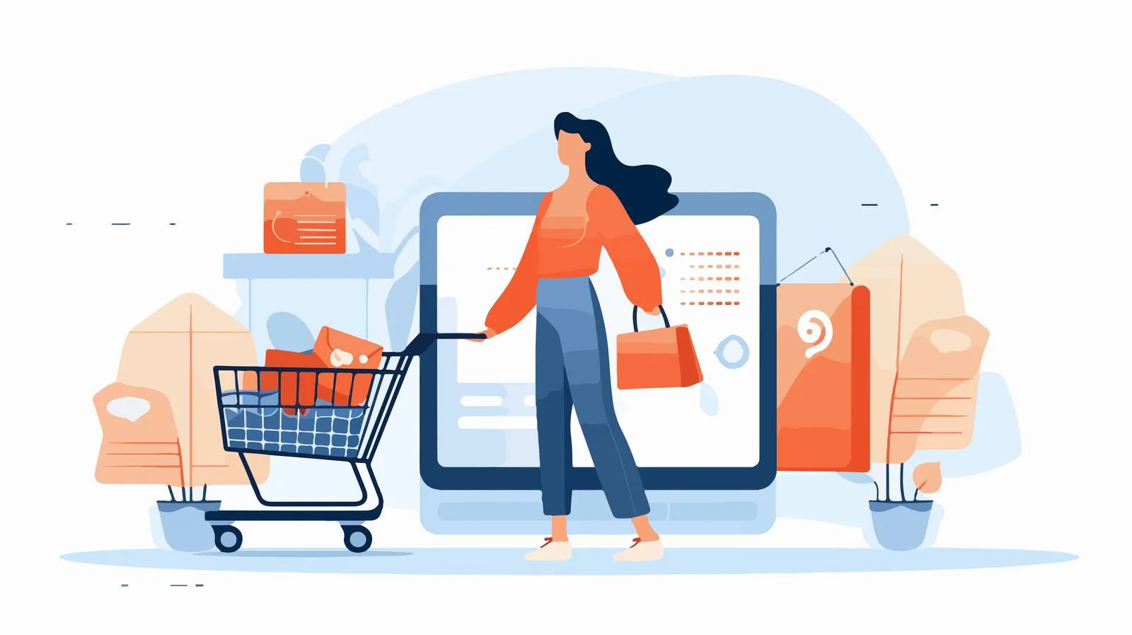 Youthful girl shopping virtually in flat design — free download from Dotvec