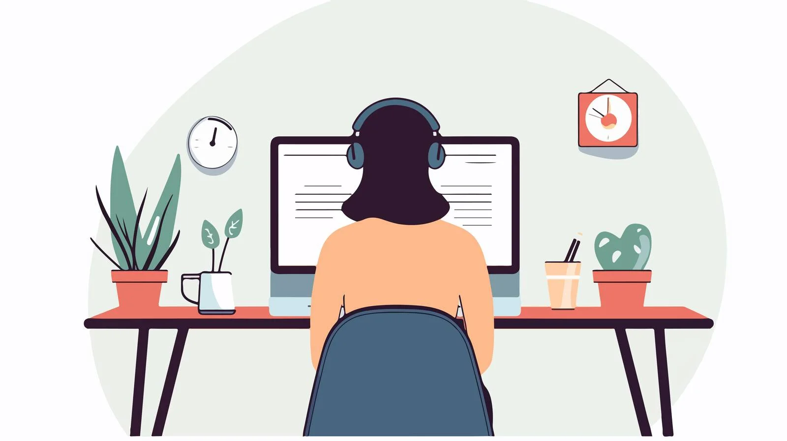 Focused girl at desk using computer — free download from Dotvec