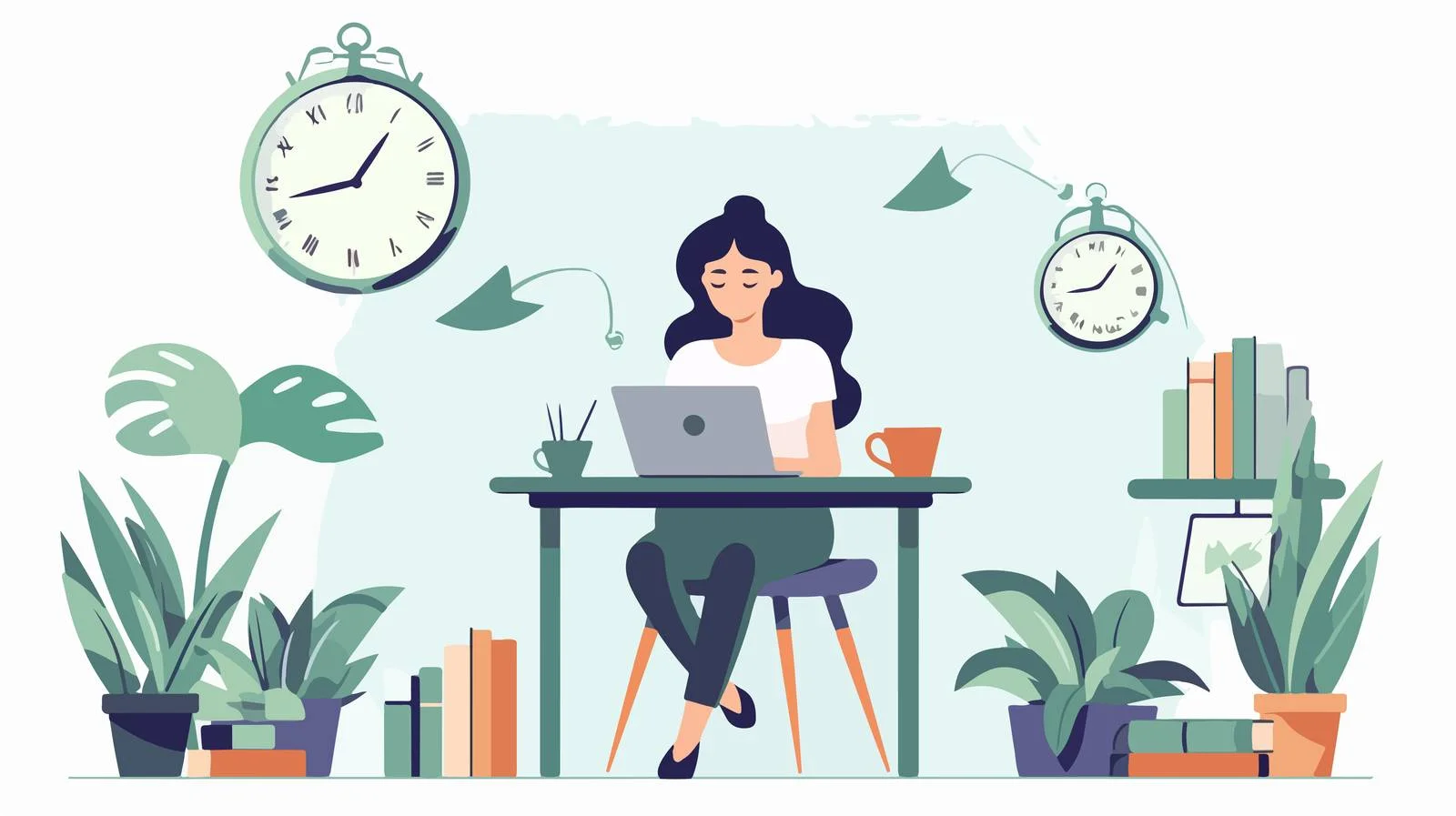 Focused girl working at desk with computer — free download from Dotvec