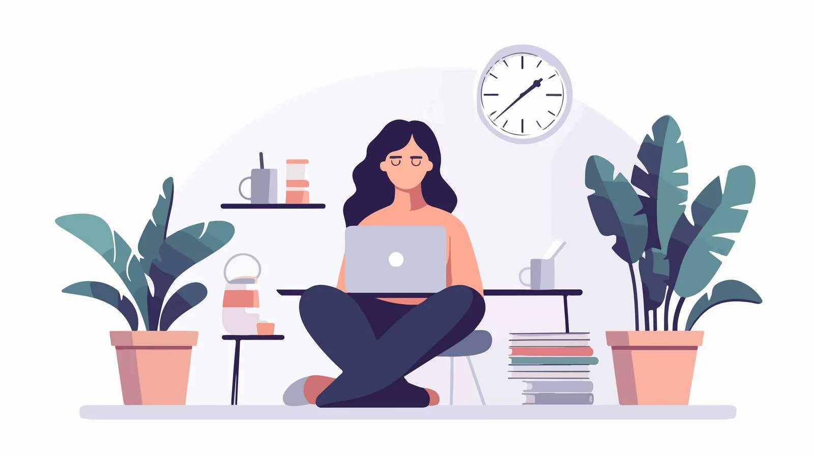 Office desk scene with girl using computer — free download from Dotvec