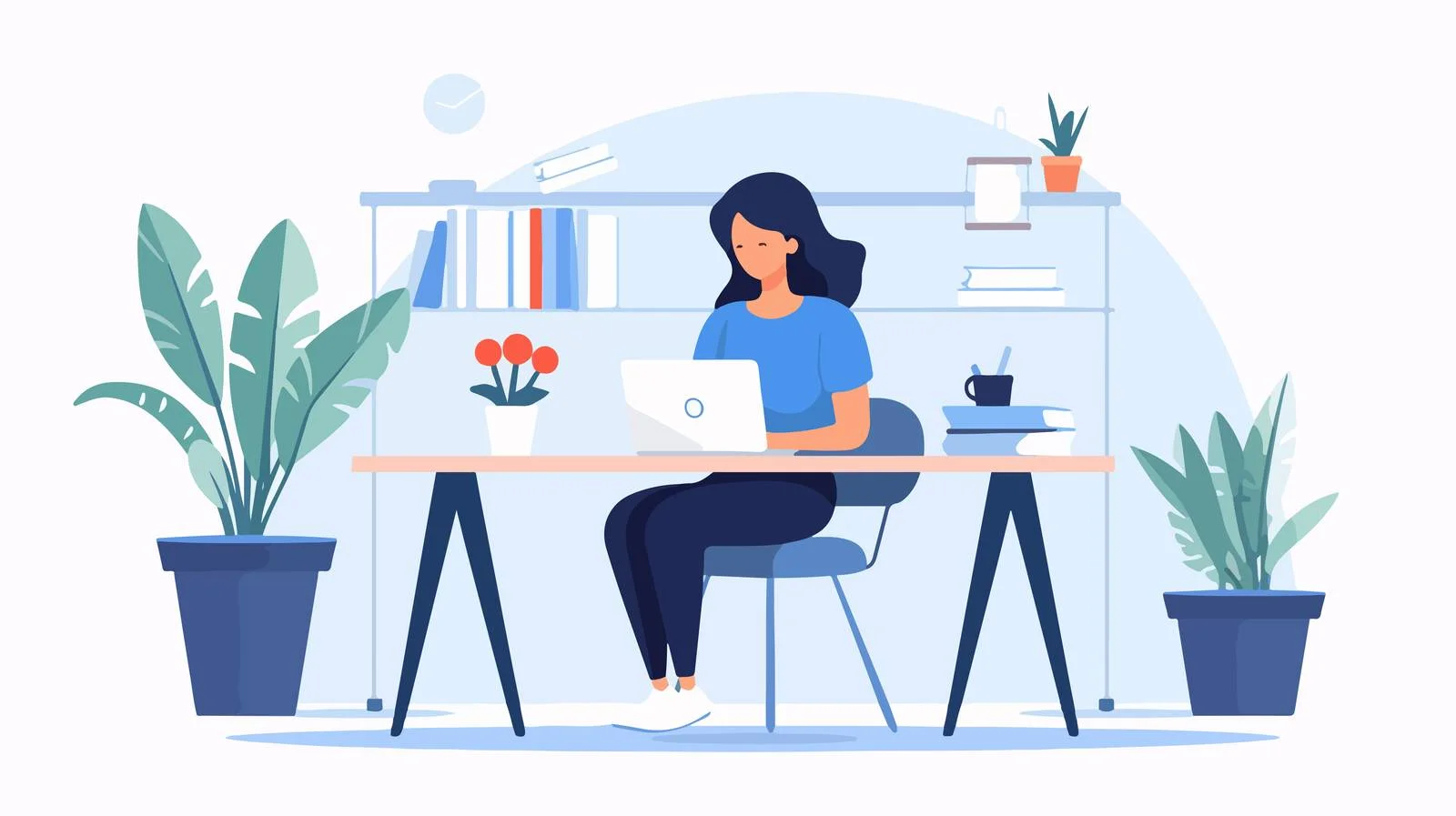 Student sitting at desk with computer — free download from Dotvec