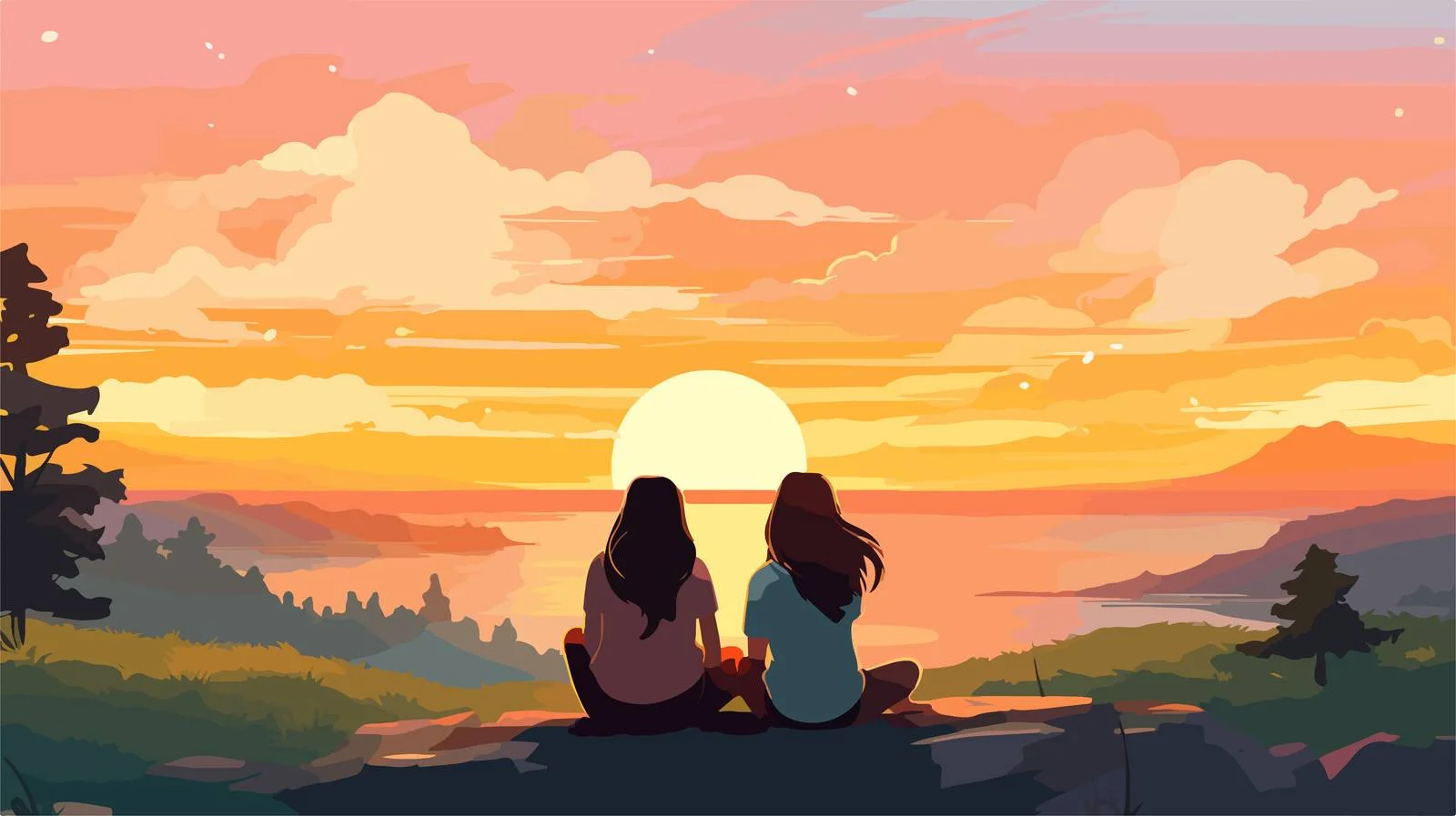 Serene Friends Enjoying Sunset in Nature — free download from Dotvec