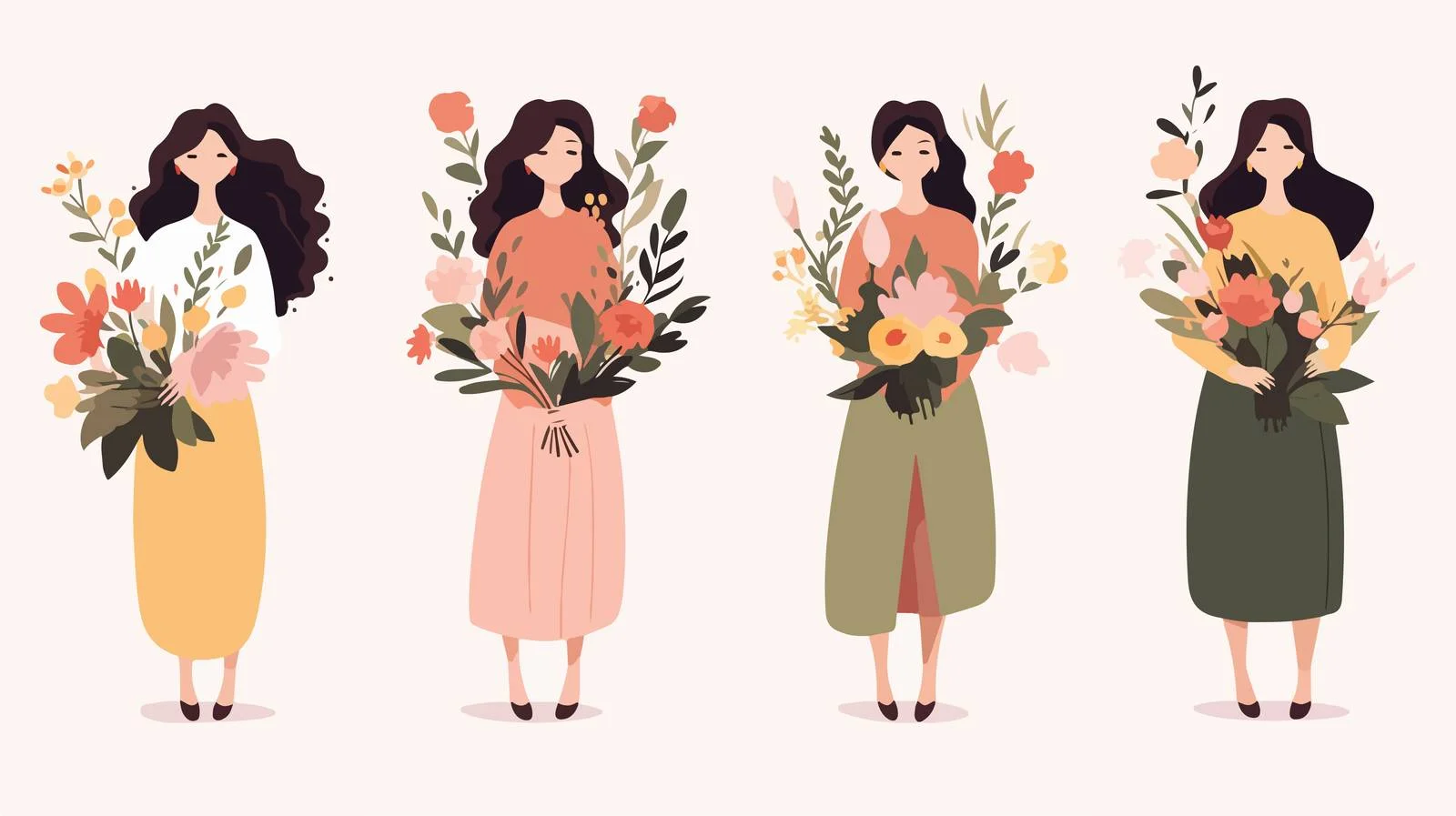 Chic Girls with Floral Greeting Cards Collection — free download from Dotvec