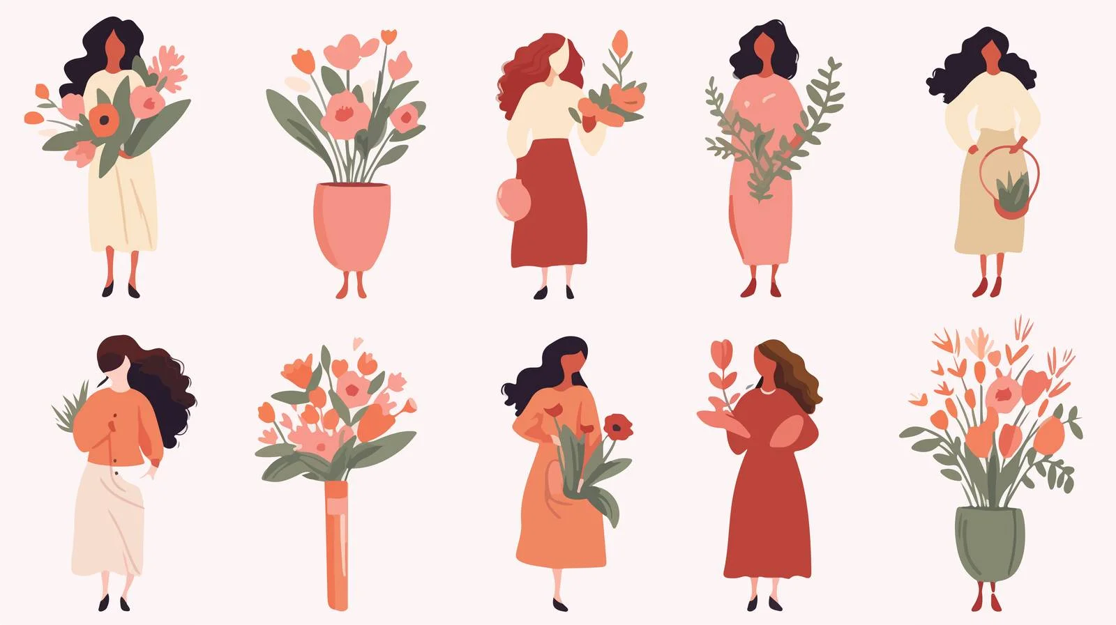 Chic Girls with Flower-Themed Fashion Cards — free download from Dotvec