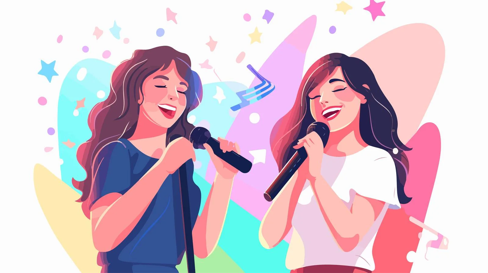 Joyful girls singing lively in karaoke bar — free download from Dotvec