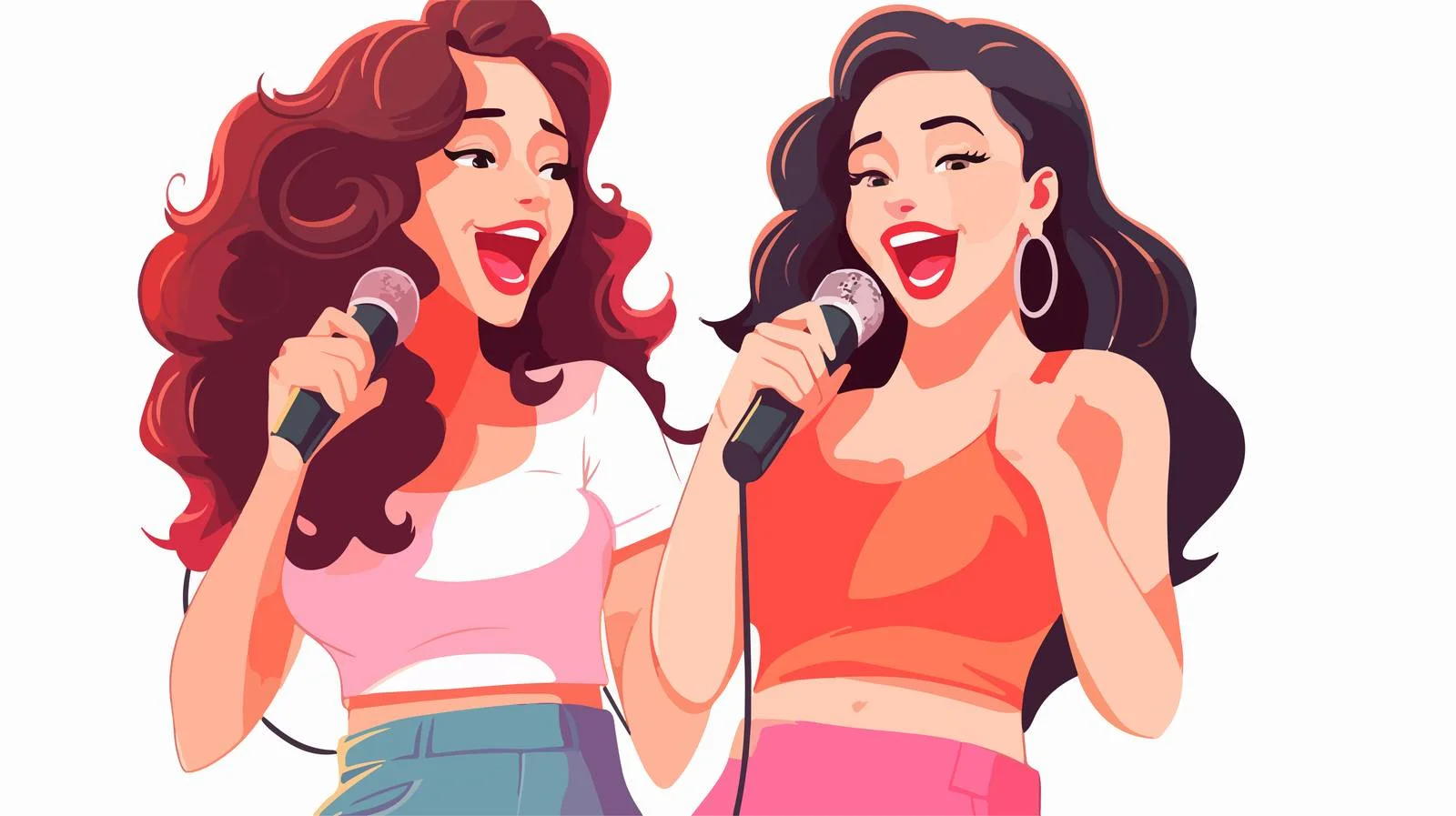 Joyful girls harmonizing in karaoke session — free download from Dotvec