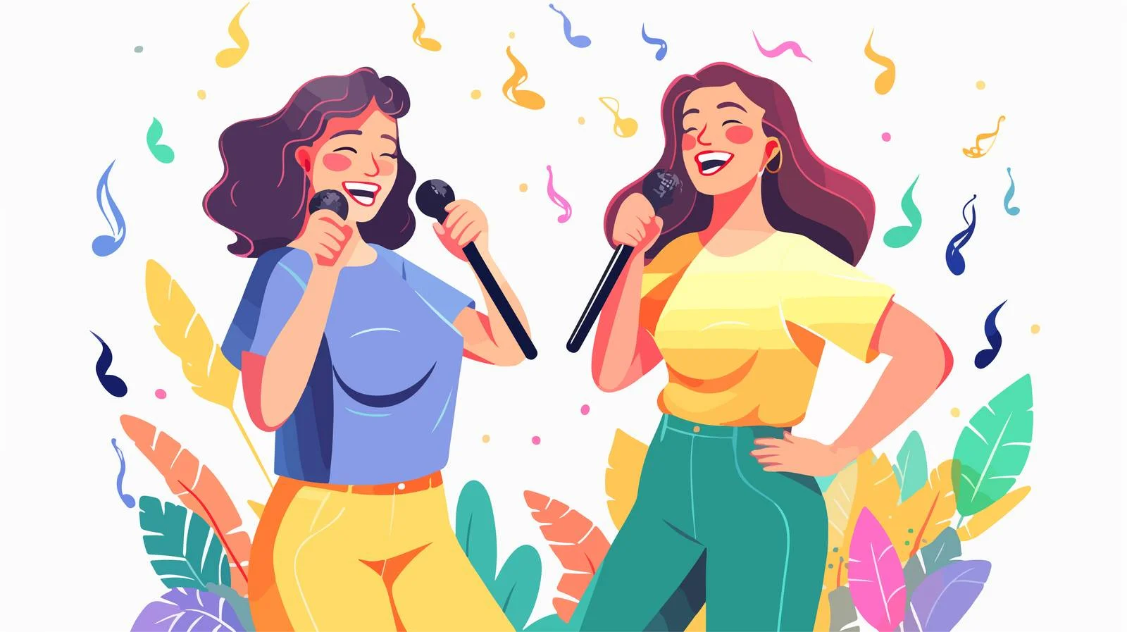 Joyful girls singing in karaoke together — free download from Dotvec