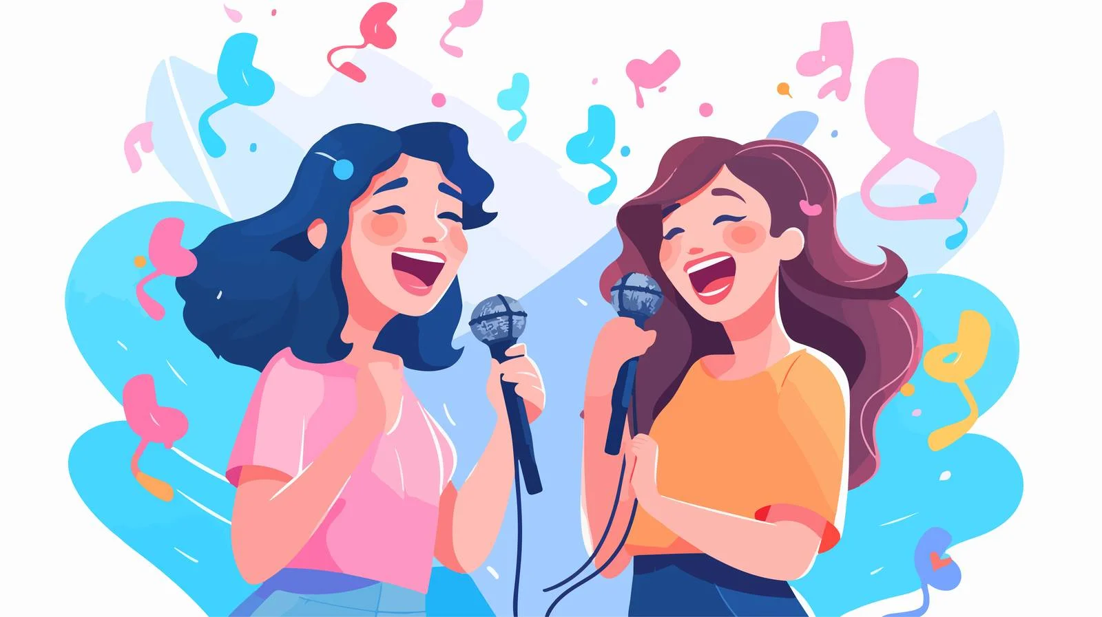 Joyful girls harmonizing in karaoke session — free download from Dotvec