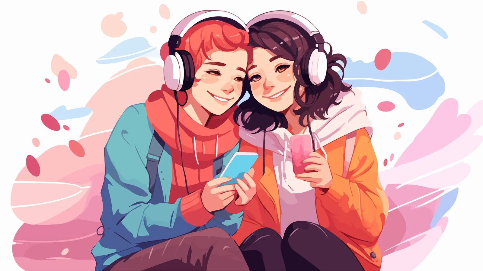 Young lesbian couple embracing joyfully together — free download from Dotvec