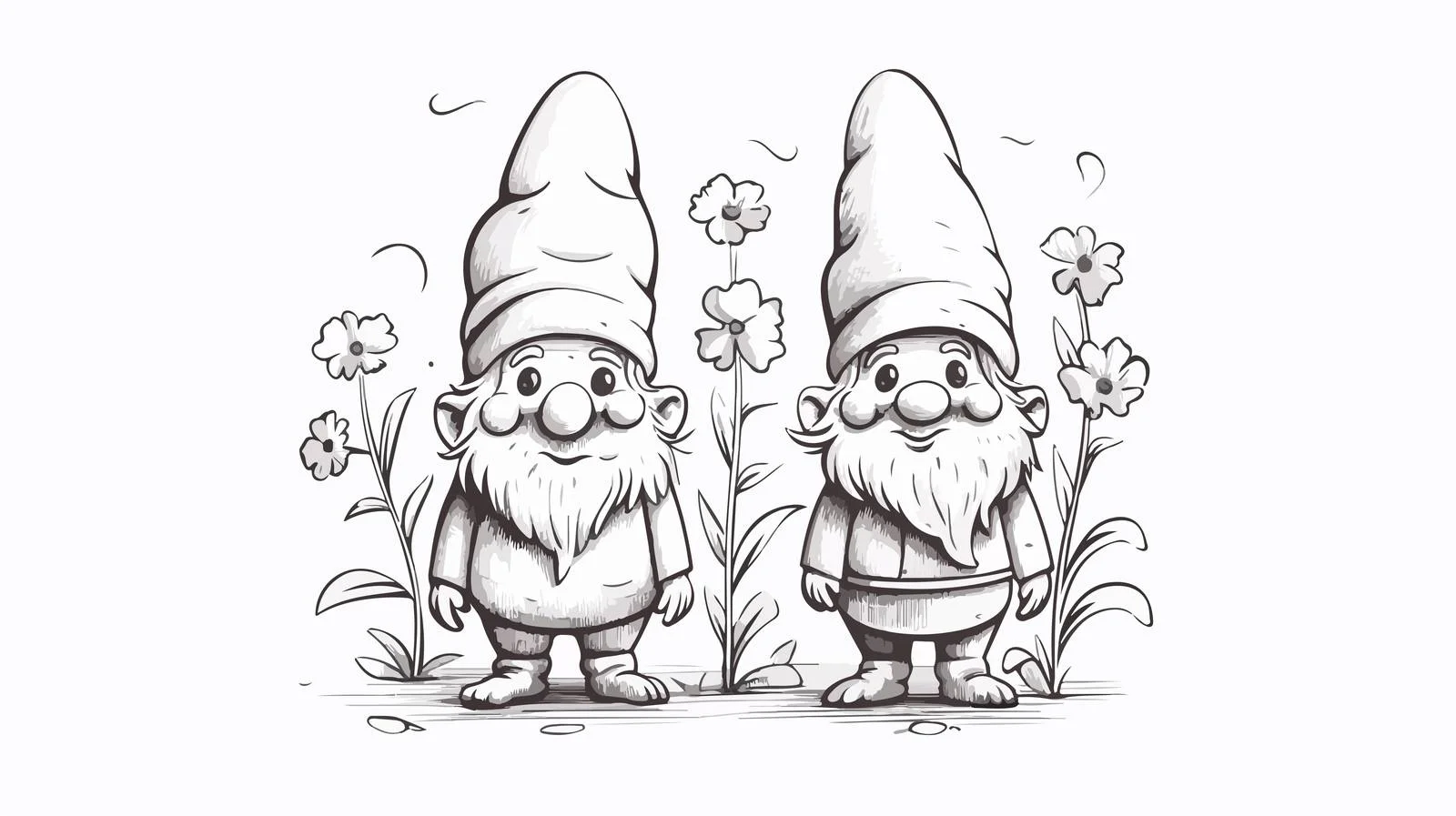 Cute Garden Gnomes Cartoon Sketch — free download from Dotvec
