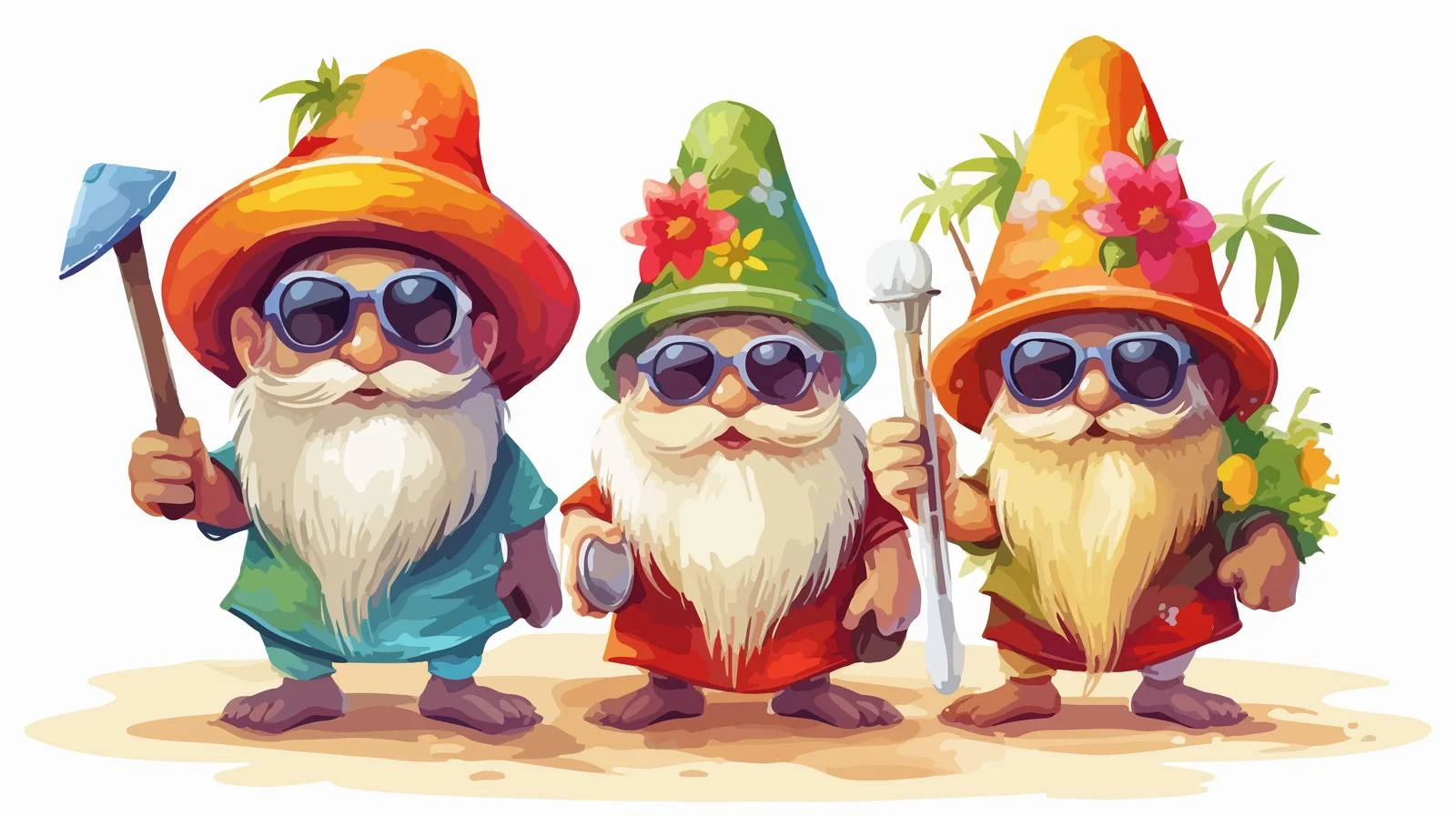 Summer Gnomes with Hats and Sunglasses — free download from Dotvec