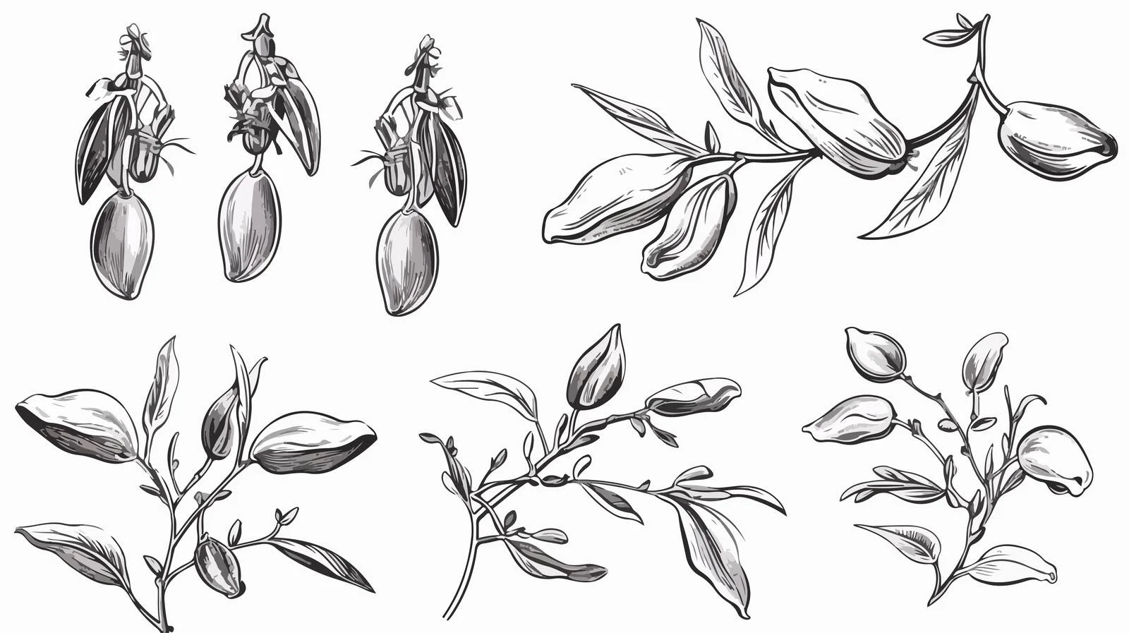 Hand-drawn Goji Berries Collection on Branch — free download from Dotvec