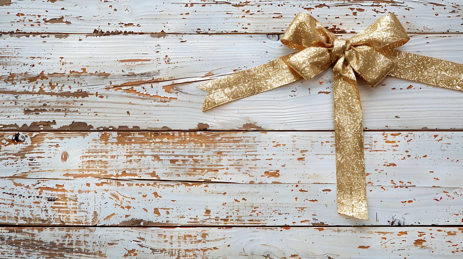 Elegant Gold Christmas Bow on White Distressed Wood — free download from Dotvec