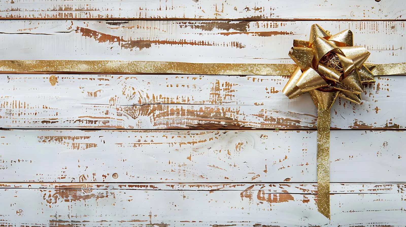 Elegant Gold Christmas Bow on Distressed Wood — free download from Dotvec