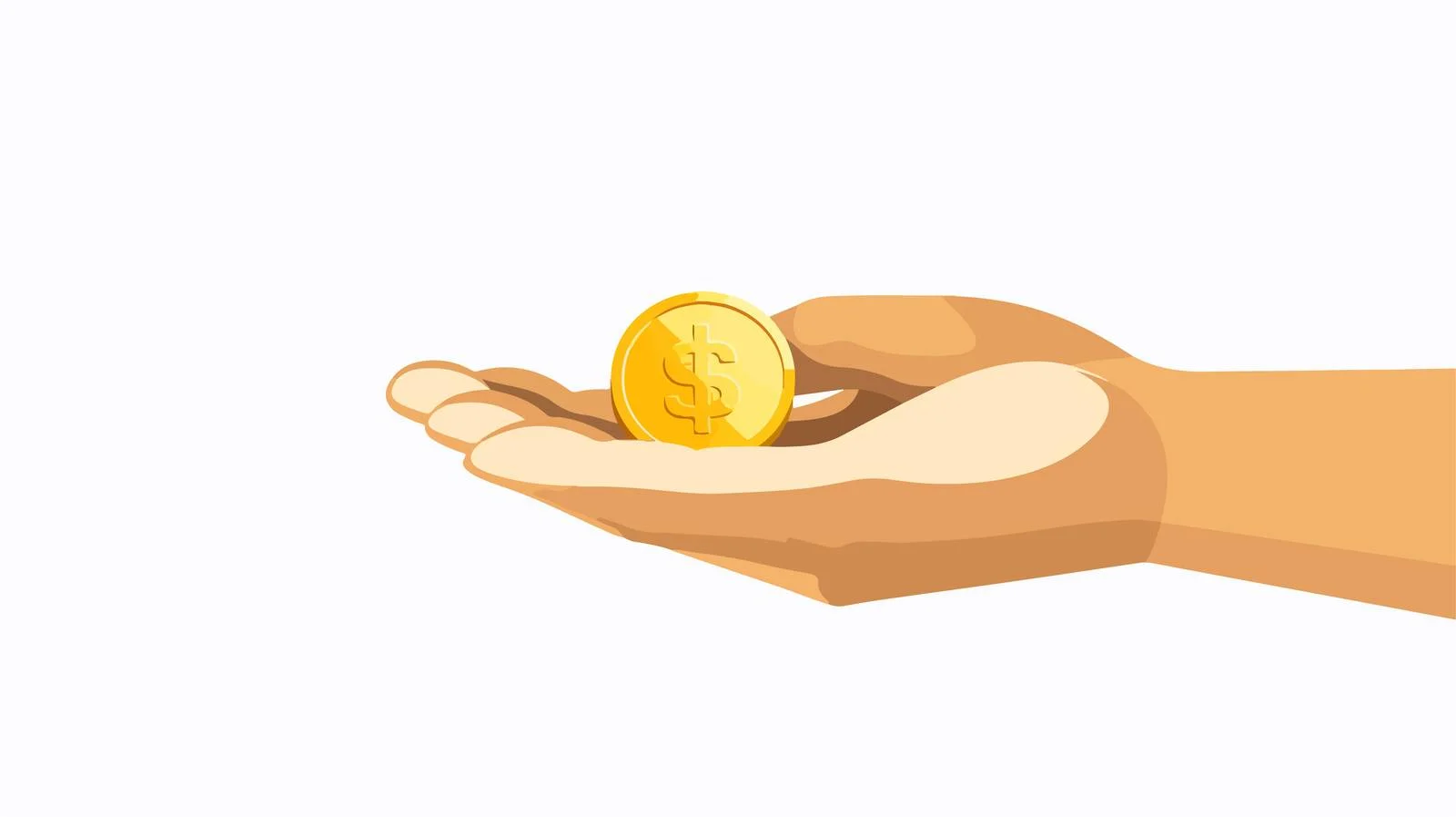 Hand holding squeezed gold coin trick — free download from Dotvec