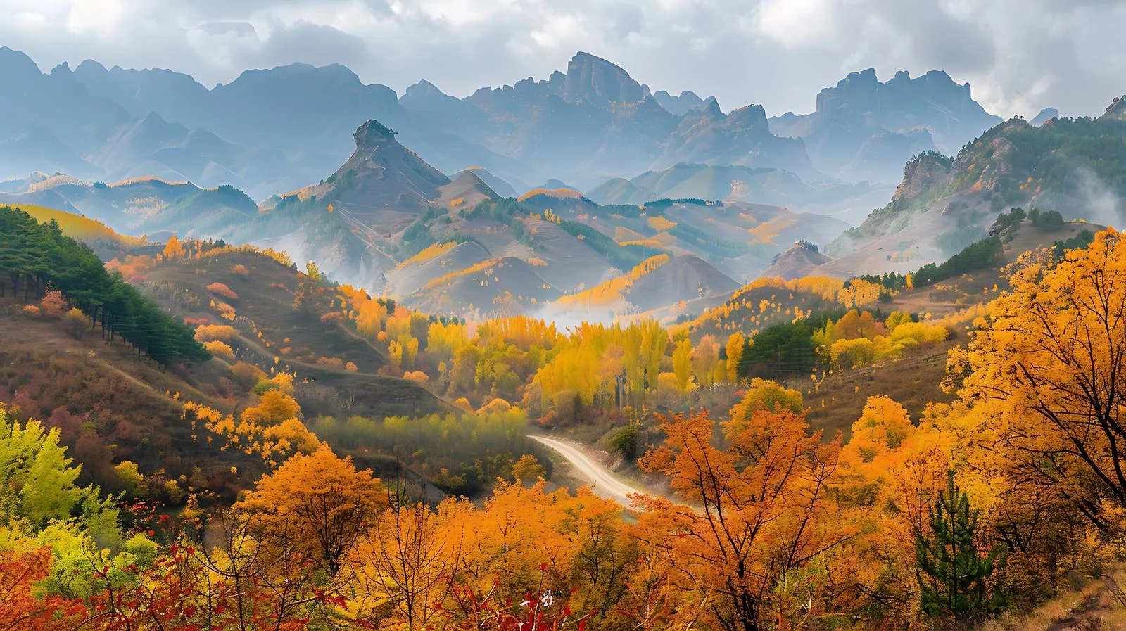 Vivid Autumn Landscape of Qinling Mountains — free download from Dotvec