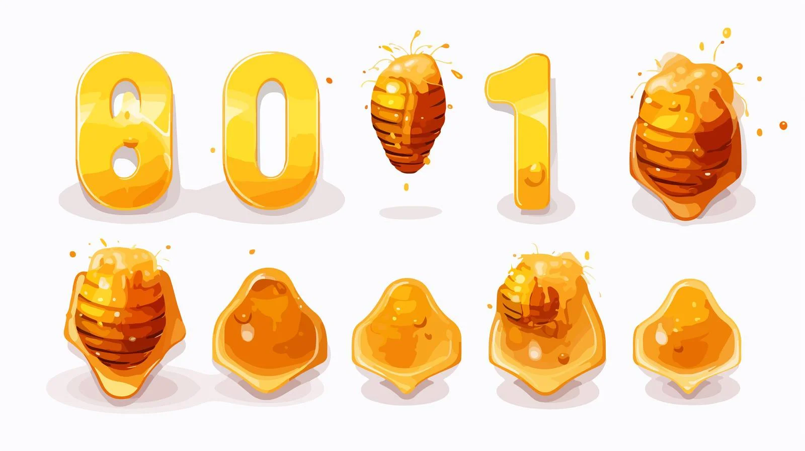 Vibrant Honey Figures Set With Zero Sign — free download from Dotvec