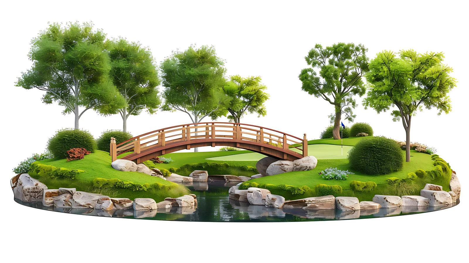 Tranquil Golf Course Scenery with Bridge — free download from Dotvec