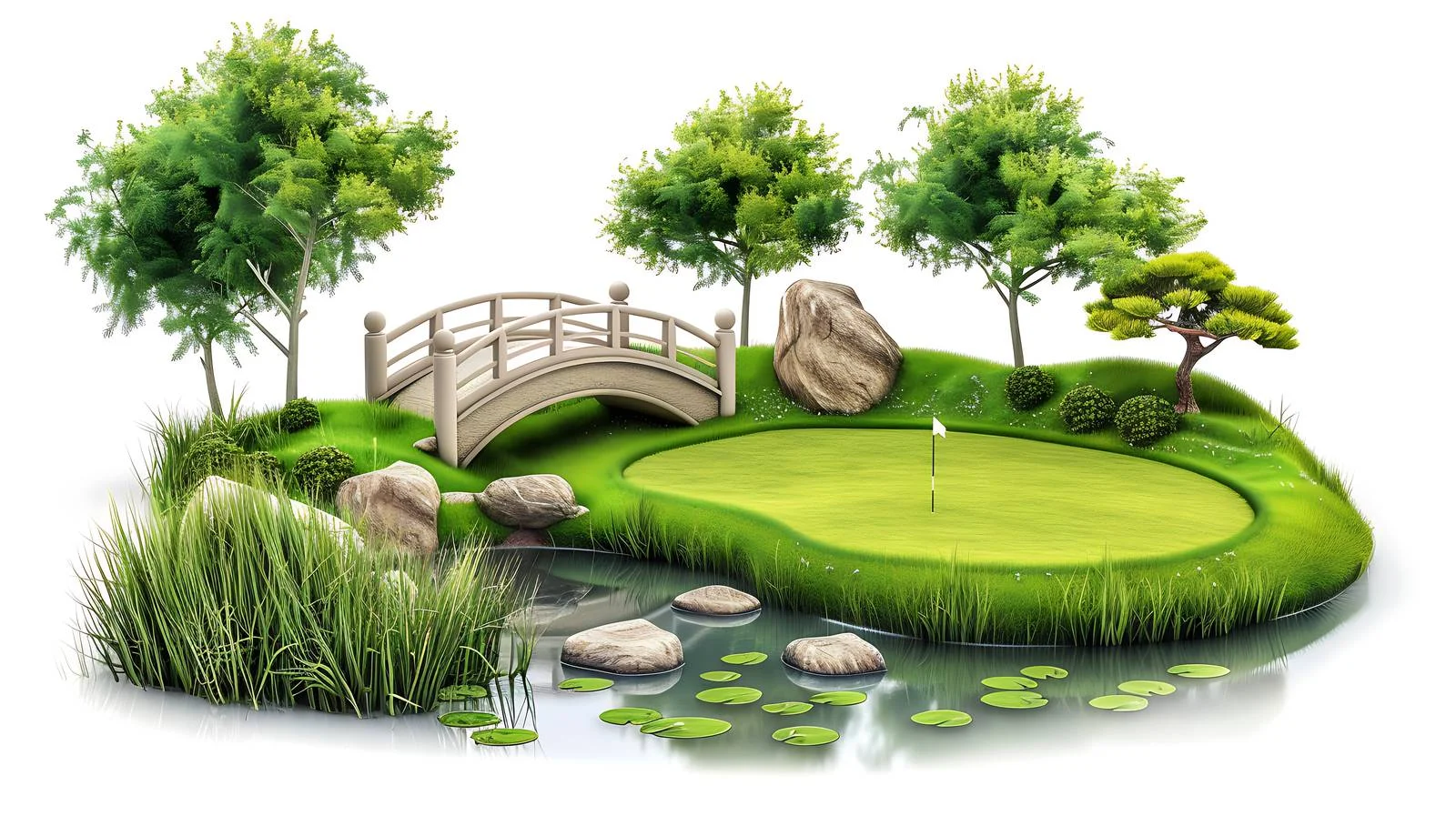 Tranquil Golf Course Scene with Pond — free download from Dotvec