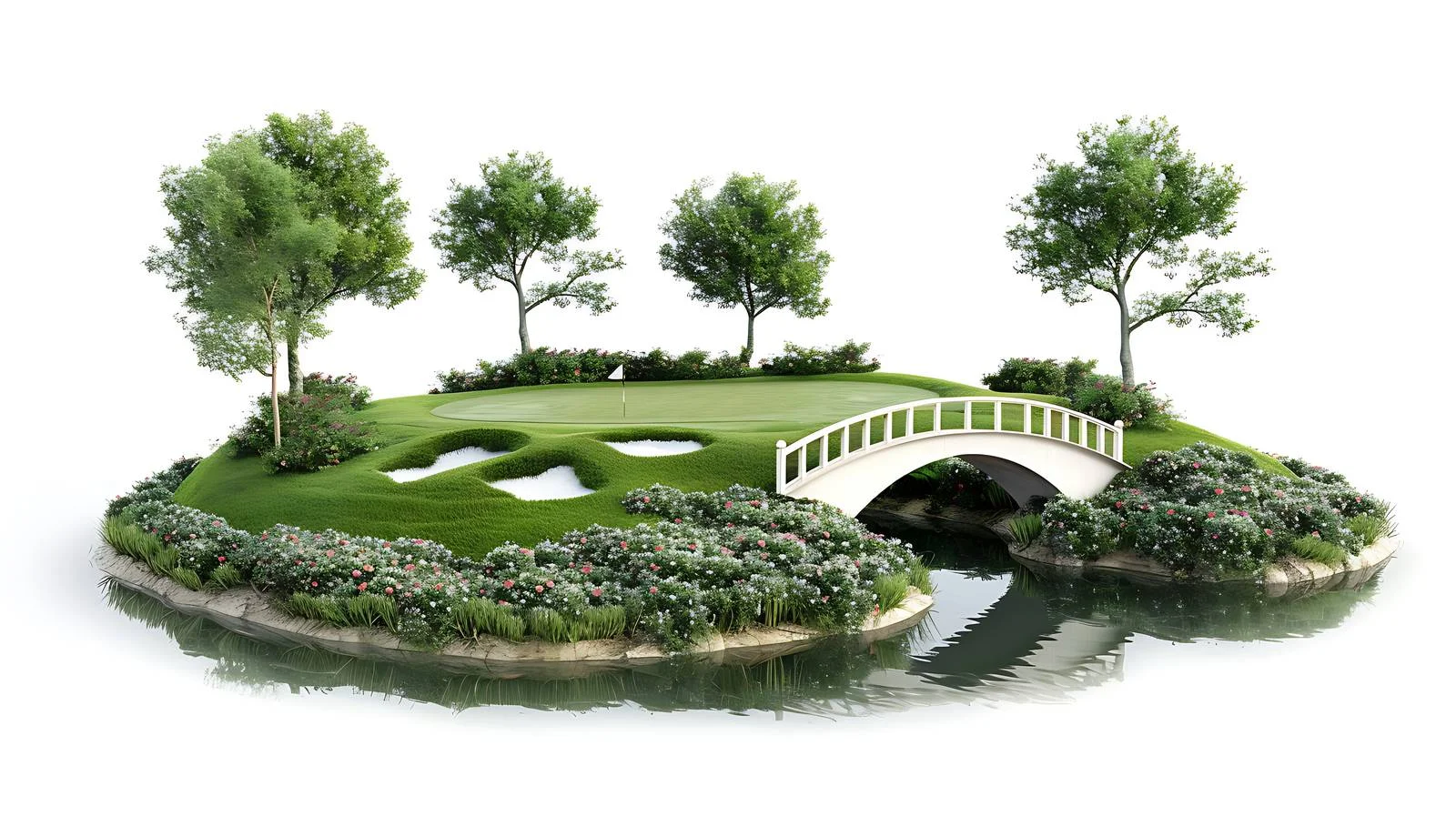Scenic Golf Course with Bridge and Pond — free download from Dotvec