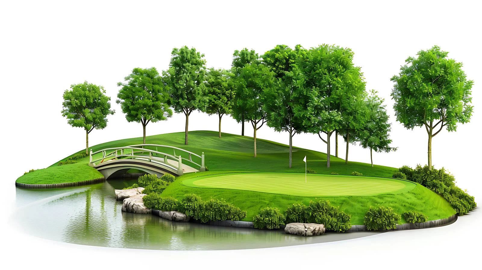 Serene Golf Course with Bridge and Pond — free download from Dotvec