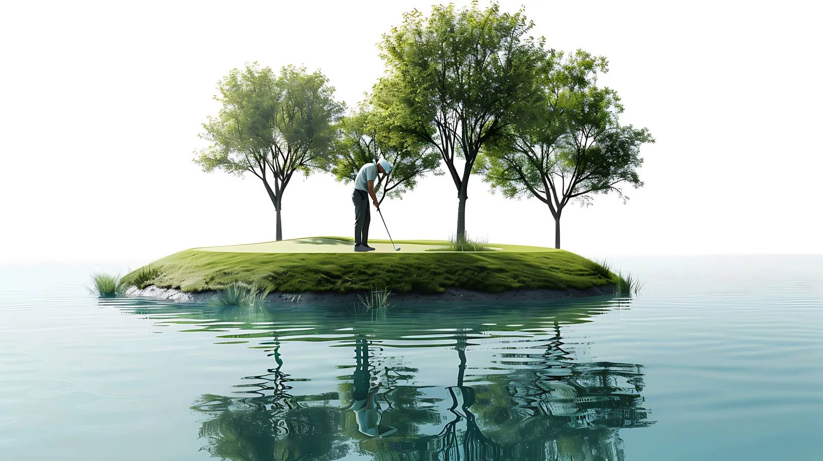 Golfer putting on green with nearby trees — free download from Dotvec