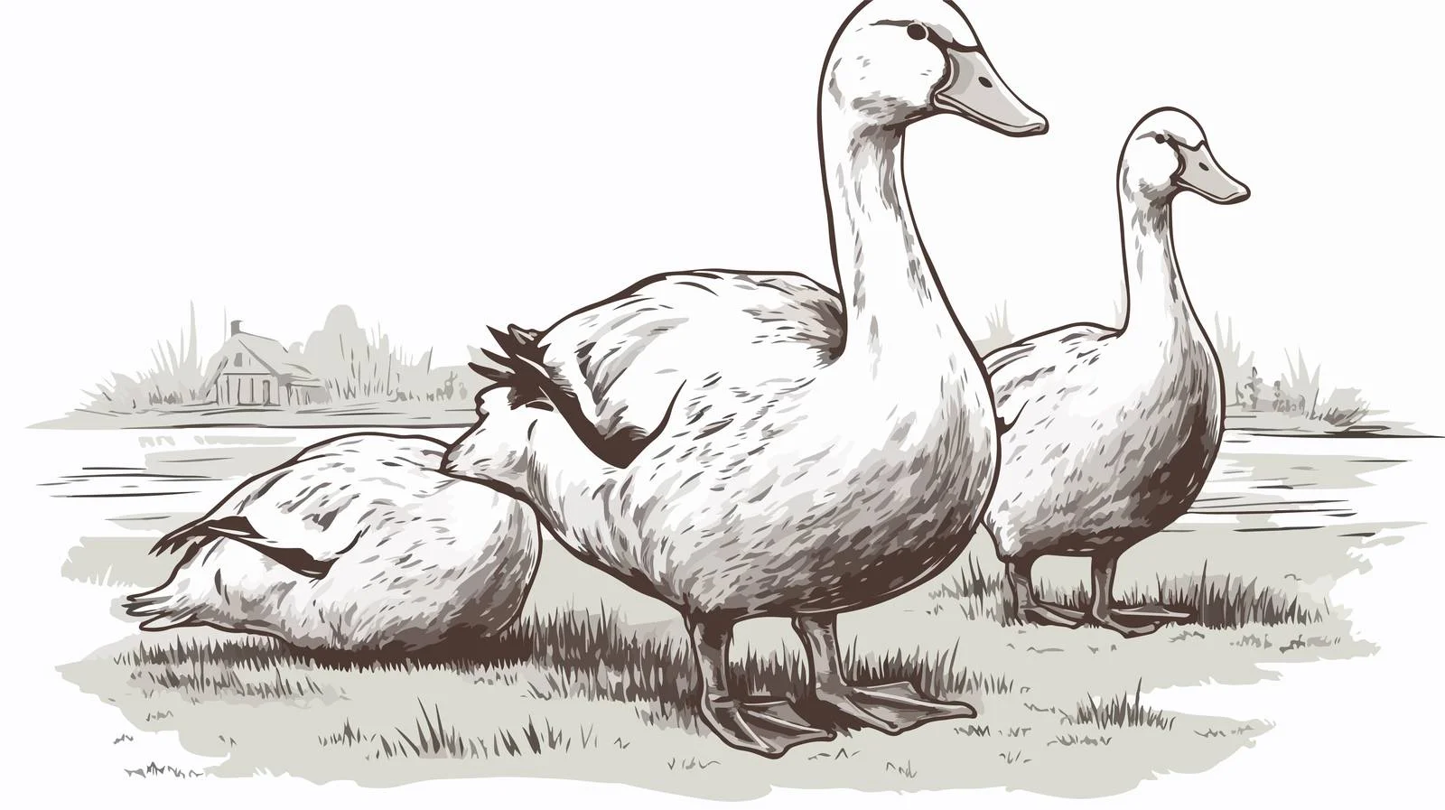 Hand-Drawn Goose Farm Sketch — free download from Dotvec