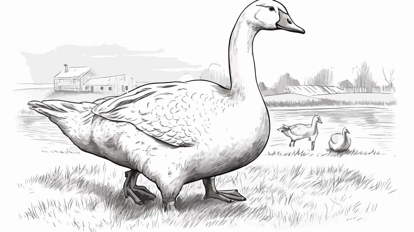 Hand-Drawn Goose Farm Sketch Illustration — free download from Dotvec