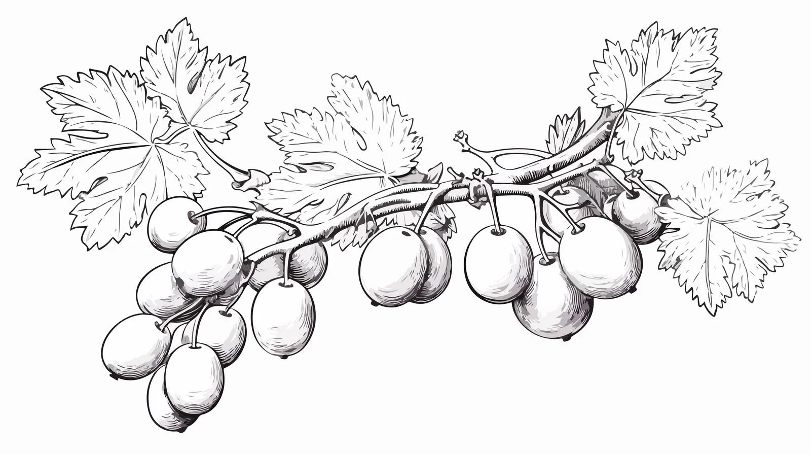 Botanical Illustration of Gooseberry Branch with Berries — free download from Dotvec