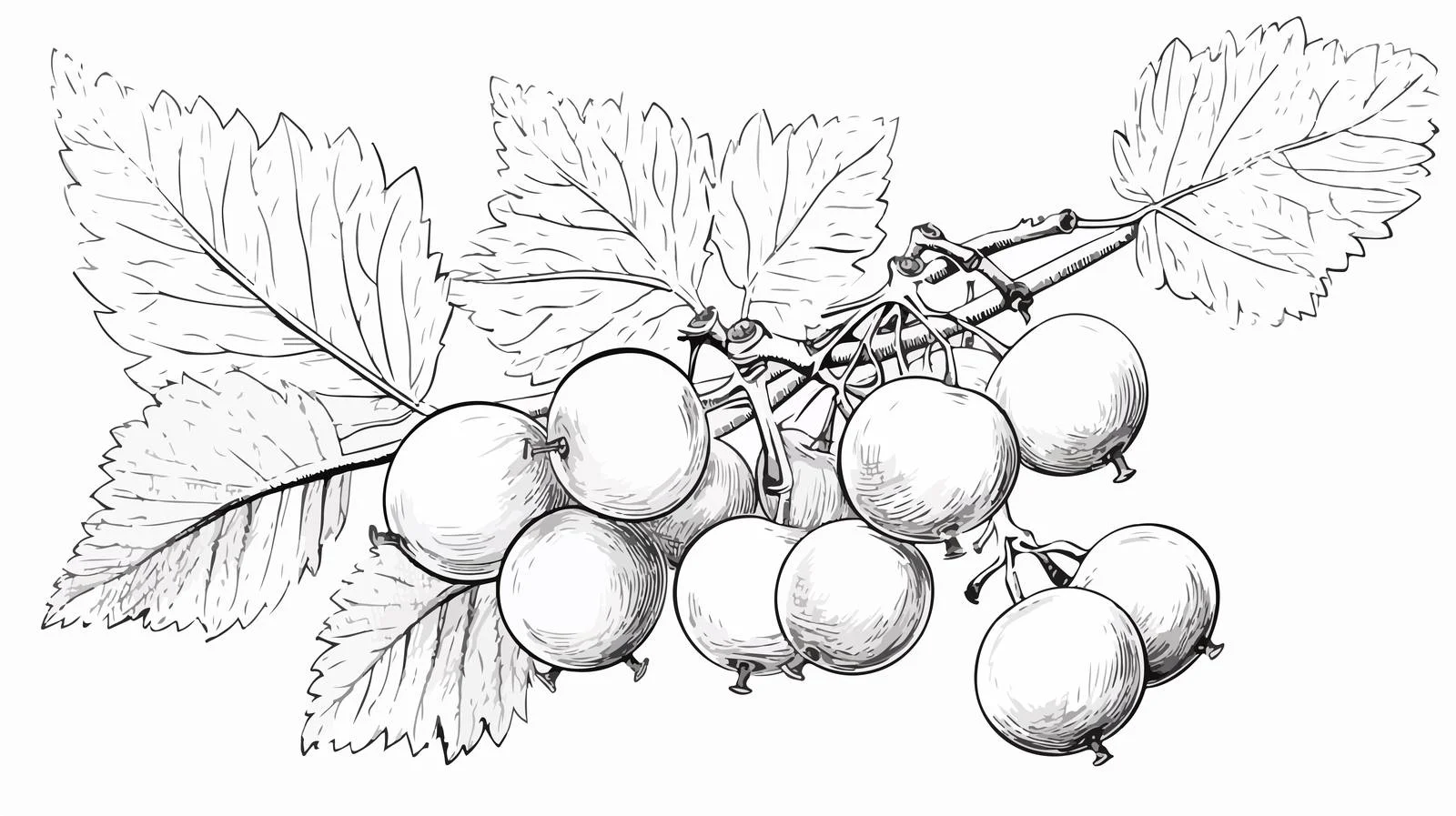 Detailed Gooseberry Branch with Berries Sketch — free download from Dotvec