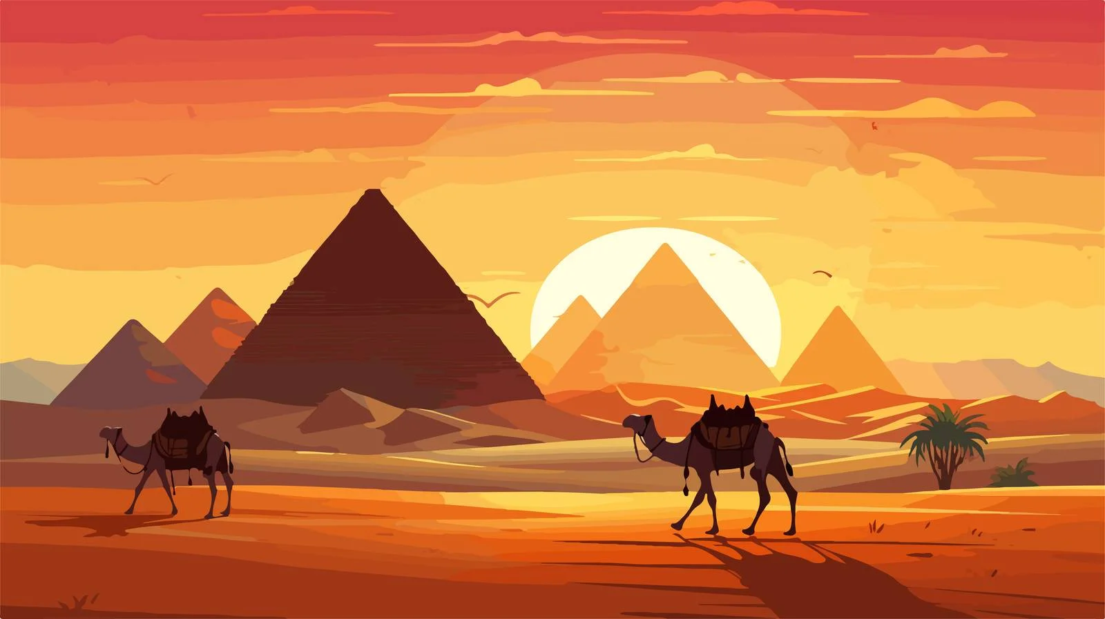 Majestic Egyptian Desert Sunset with Silhouettes — free download from Dotvec