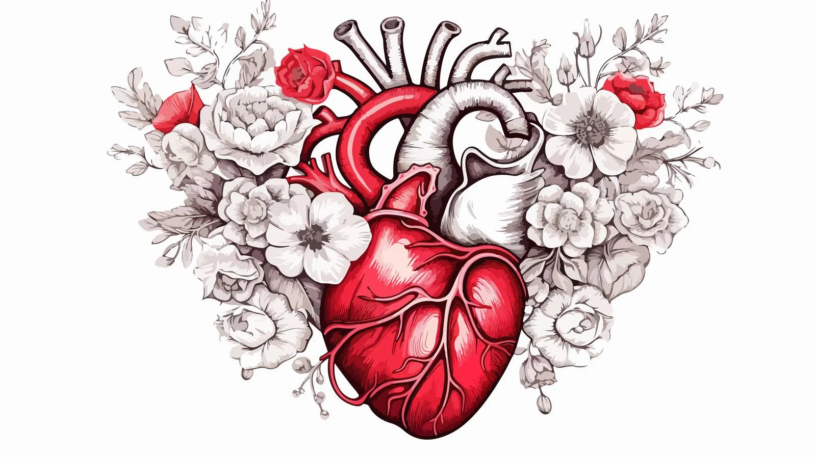 Stunning Anatomical Heart Amidst Beautiful Blooms — free download from Dotvec