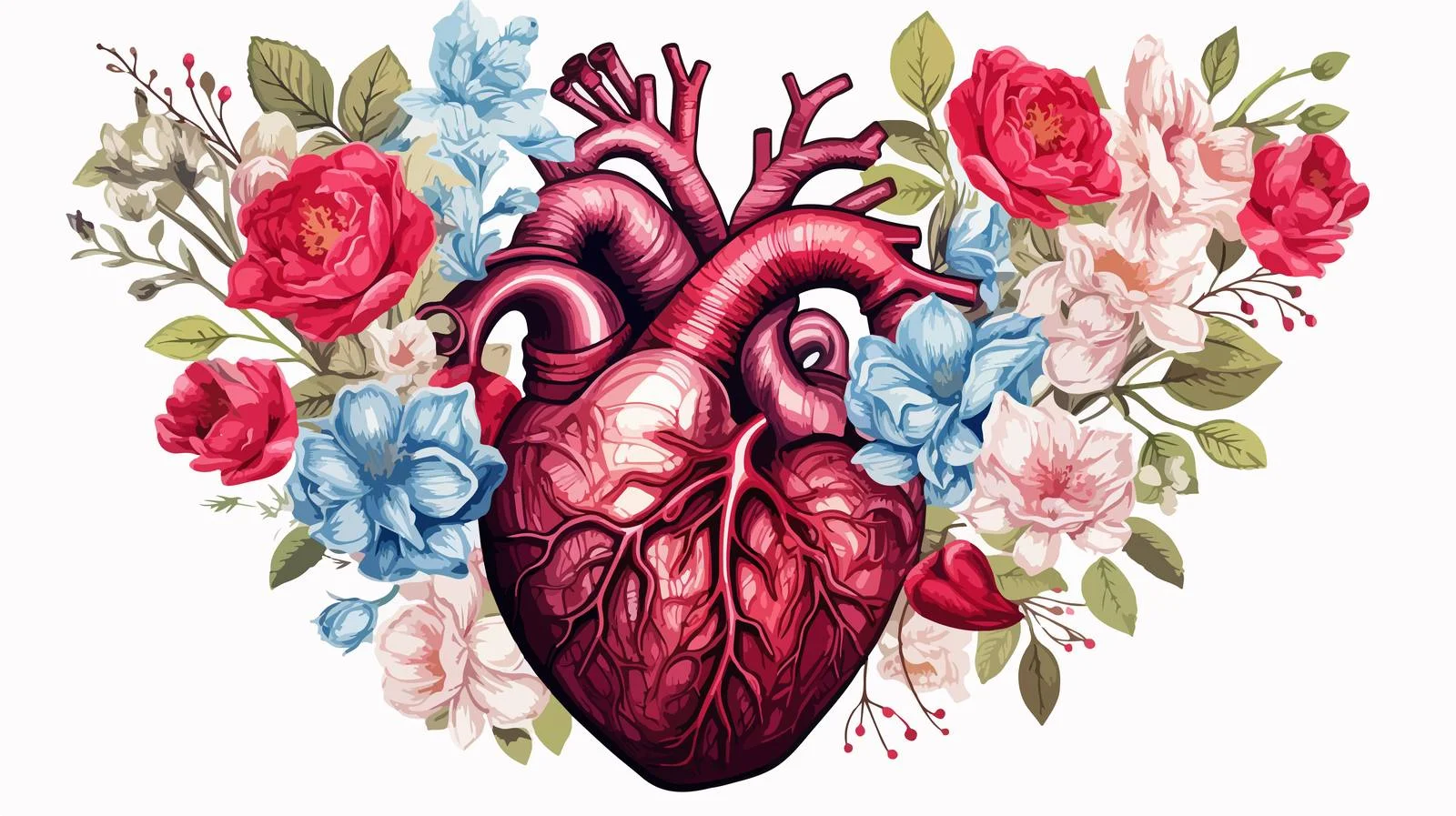 Elegant anatomical heart encircled by exquisite floral — free download from Dotvec