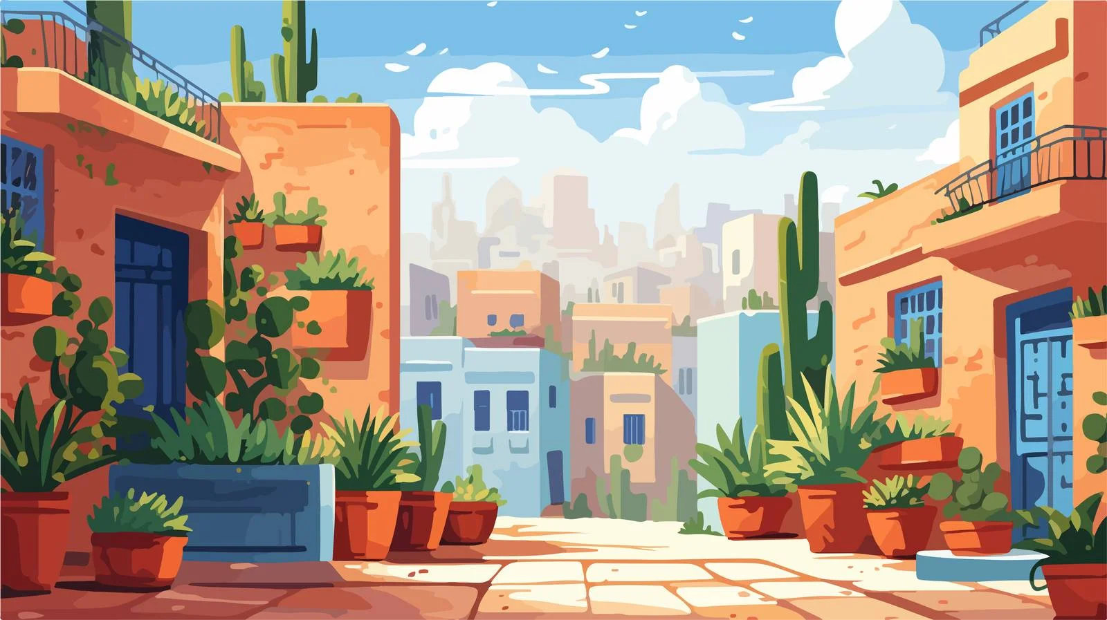 Vibrant Moroccan Street Scene Amidst Urban Landscape — free download from Dotvec