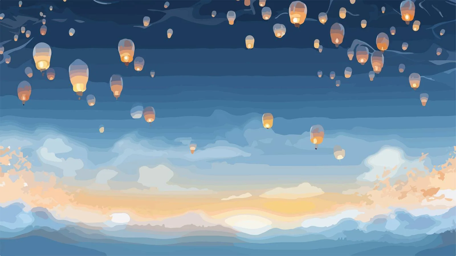 Elegant Glowing Kongming Lantern Horizontal Banner — free download from Dotvec