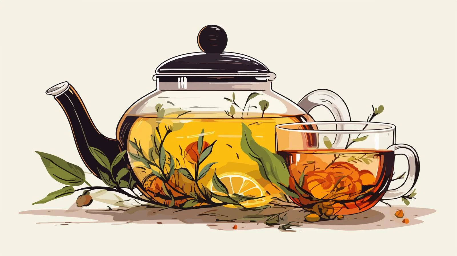 Elegant Teapot with Clear Glass Cup — free download from Dotvec