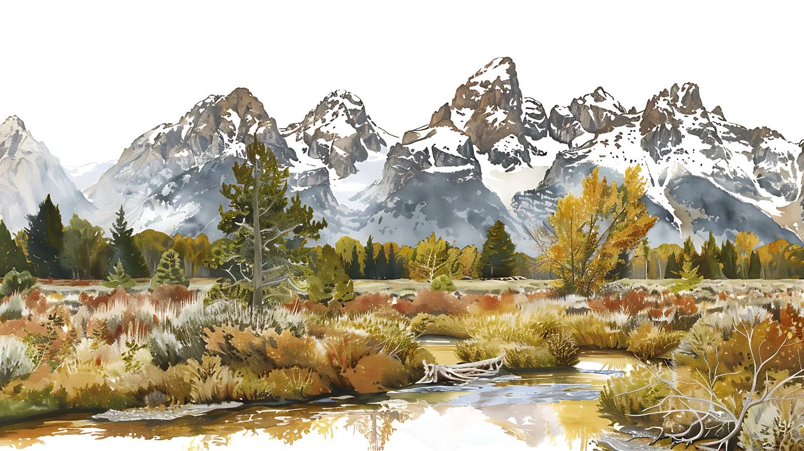 Majestic Grand Teton Mountains Morning Stream — free download from Dotvec