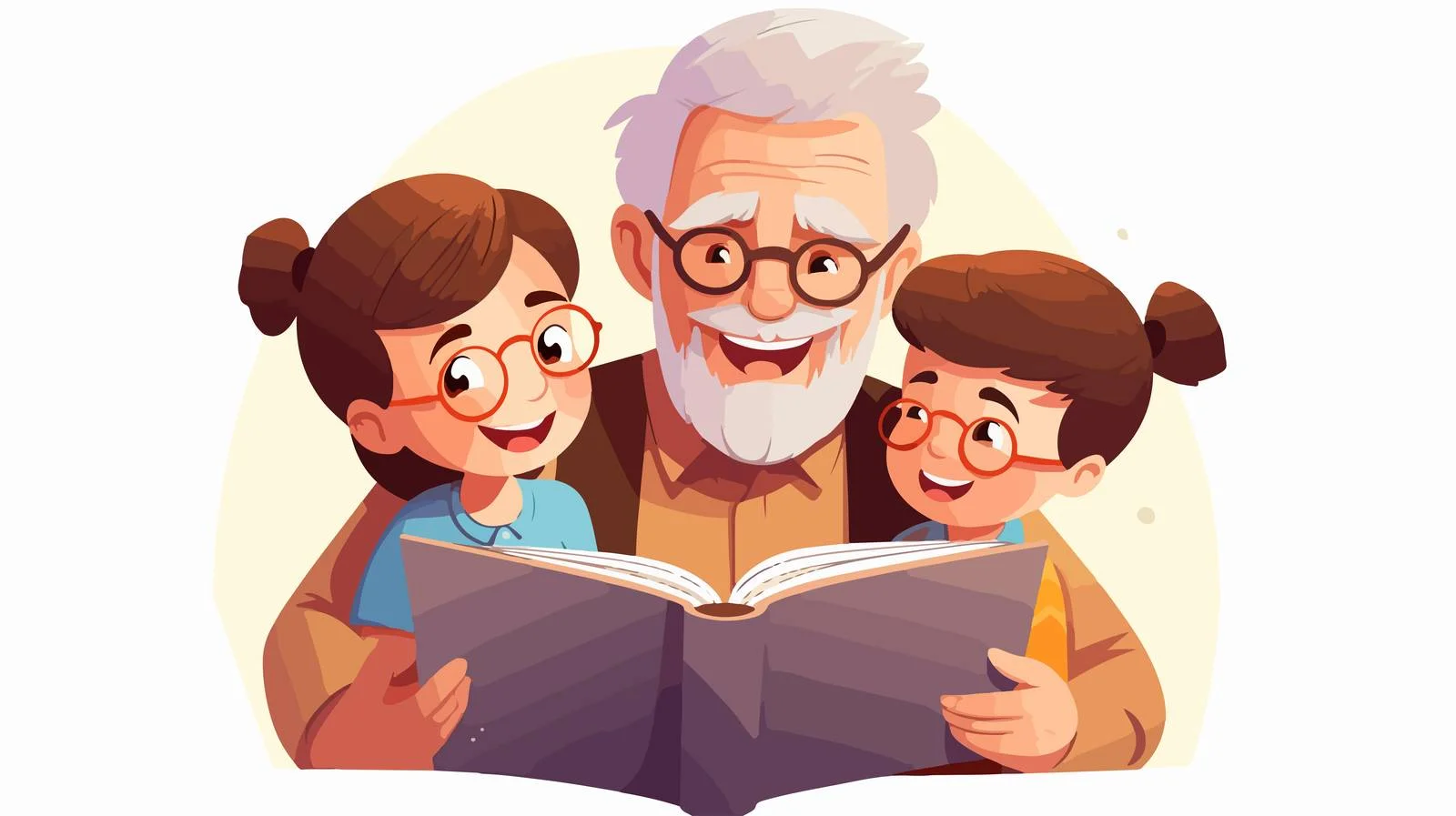Elderly man reading with grandkids — free download from Dotvec