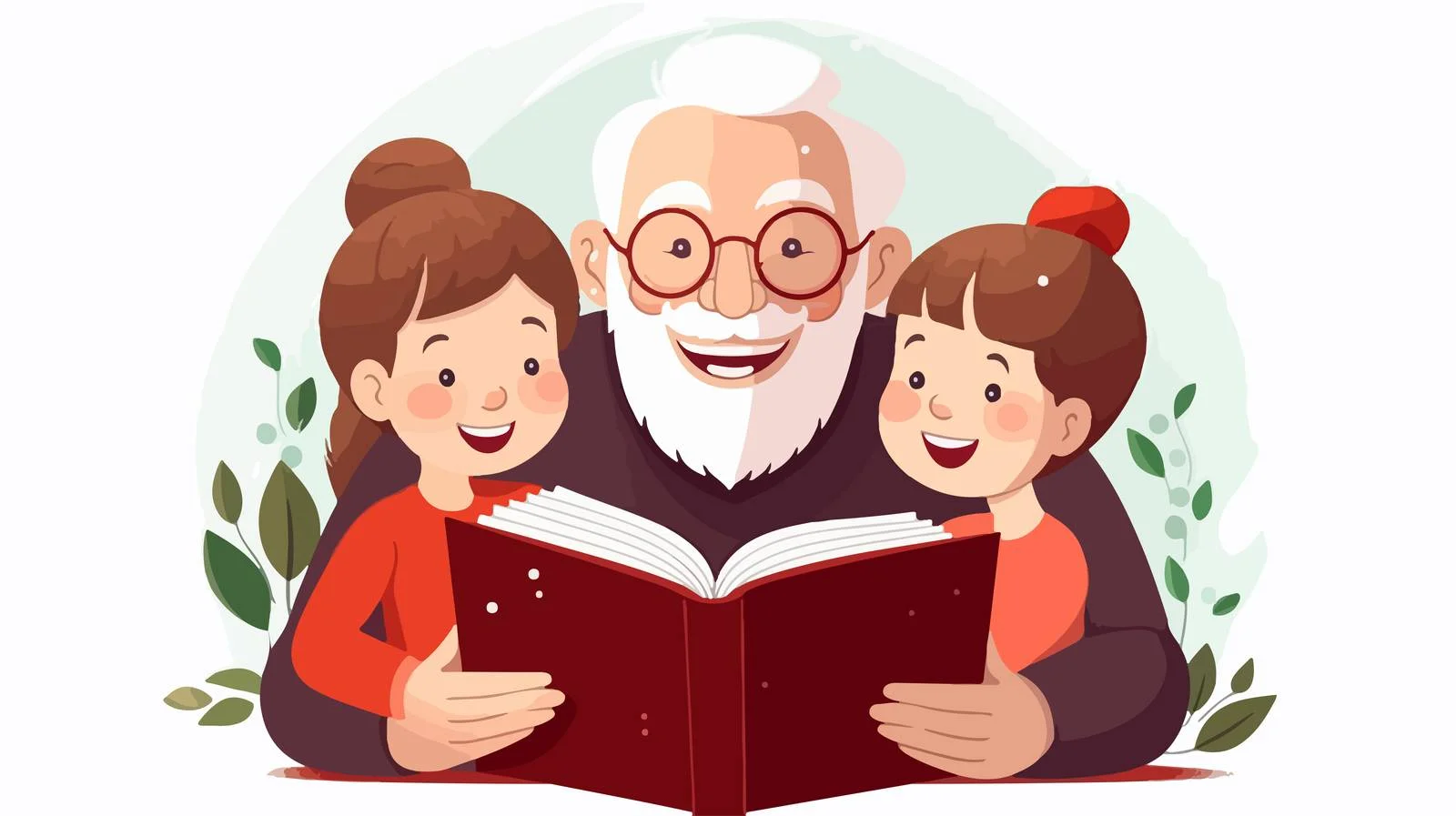 Elderly man reading to grandkids — free download from Dotvec