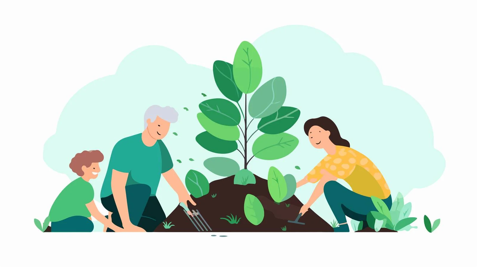 Family cultivating garden together, cherish moments — free download from Dotvec