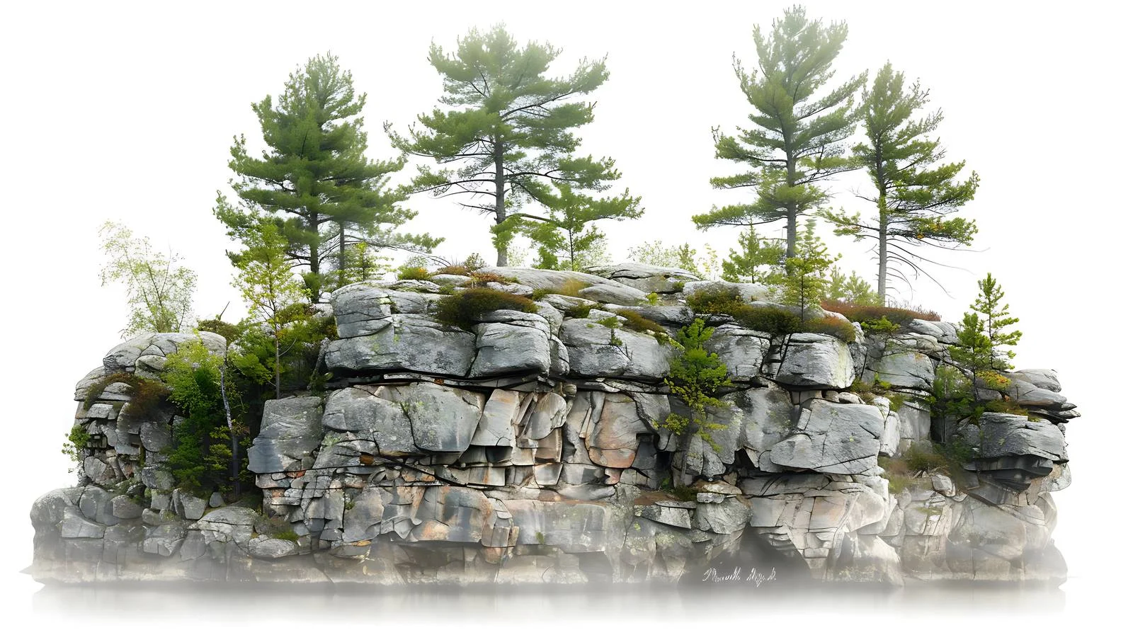 Misty Morning Granite Outcropping with Pines — free download from Dotvec